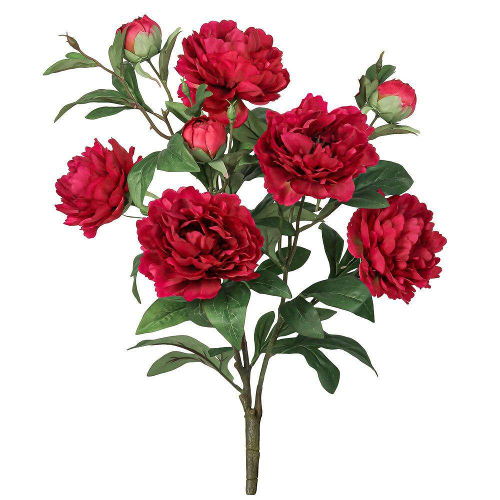 22 In. Deluxe Red Artificial Peony Plant Flower Stem Bush Bouquet