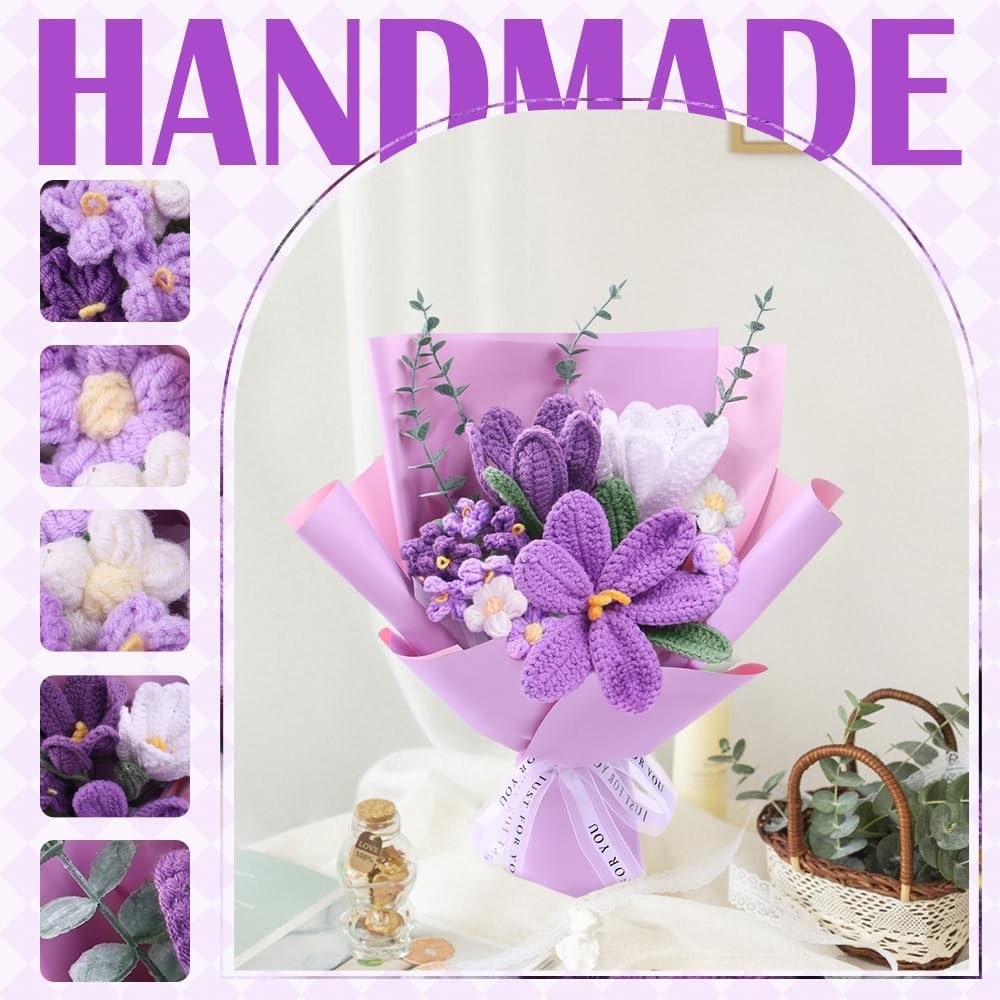 Crochet Flower Bouquet: Crochet Tulips Bouquet Handmade Knitted Flowers with Tea