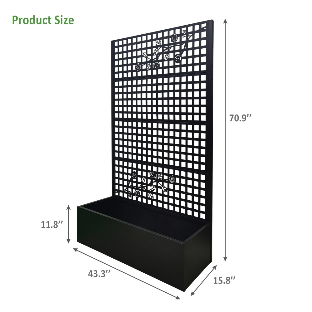 Metal Raised Garden Bed With Trellis, Black Planter Box For Backyard Patio