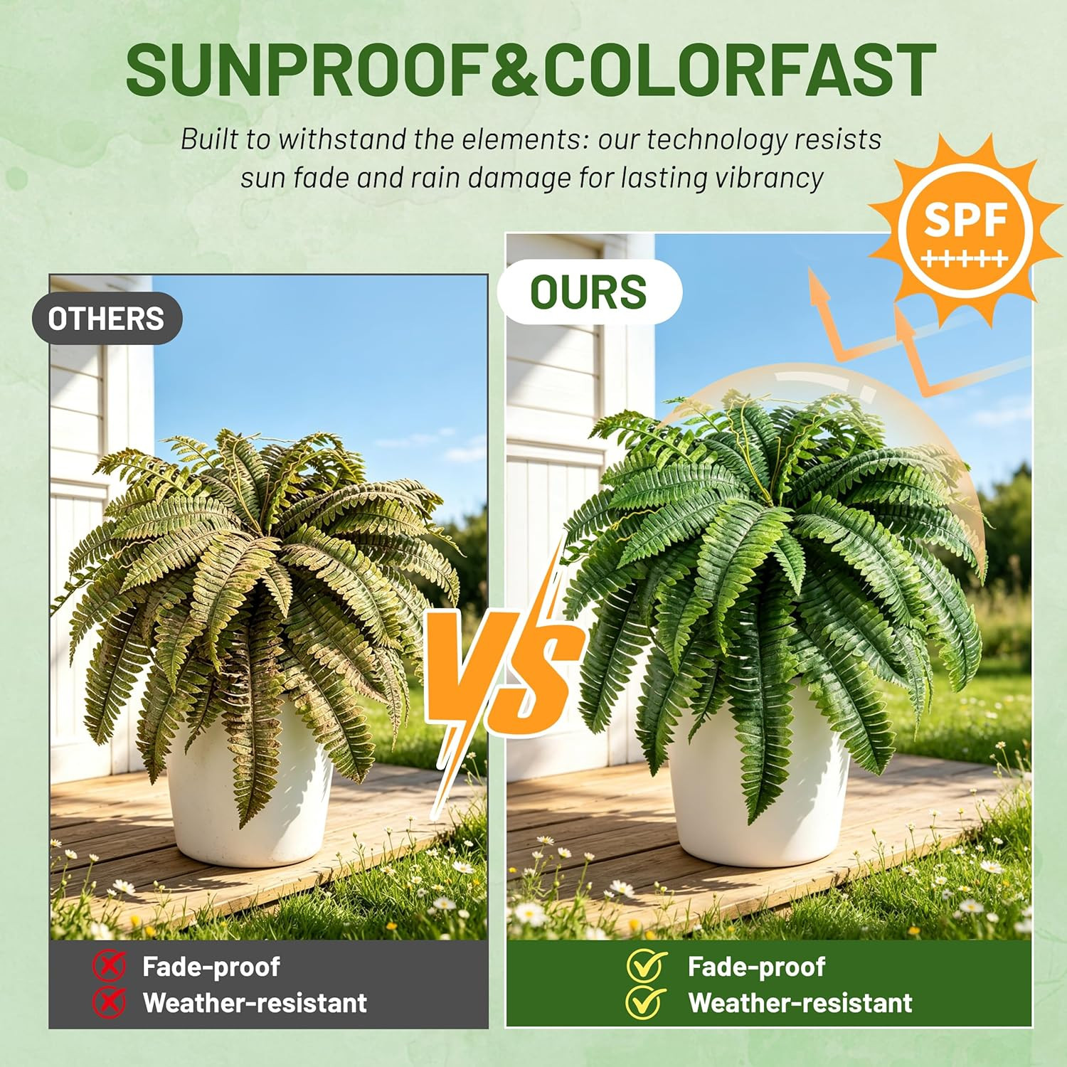 2 Pack 45″/60 Leaves Large Fake Ferns, UV Resistant Outdoor Artificial Plants Fa