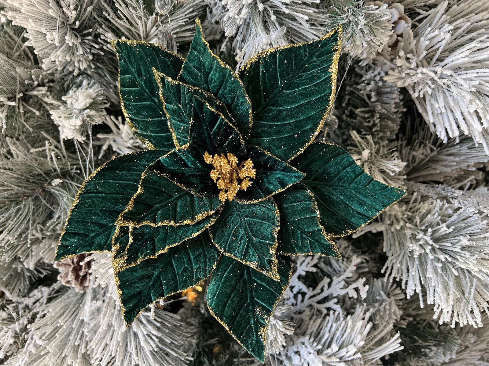 24″ Stem 11″ W Velvet Green Poinsettia Pick Stem Christmas Tree Trimming Wreath