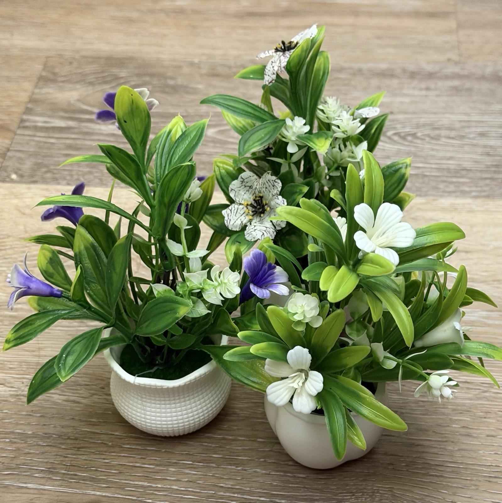 Set of 3 Artificial Flower & Greenery Plants in White Pots – Home Décor (SKU 001
