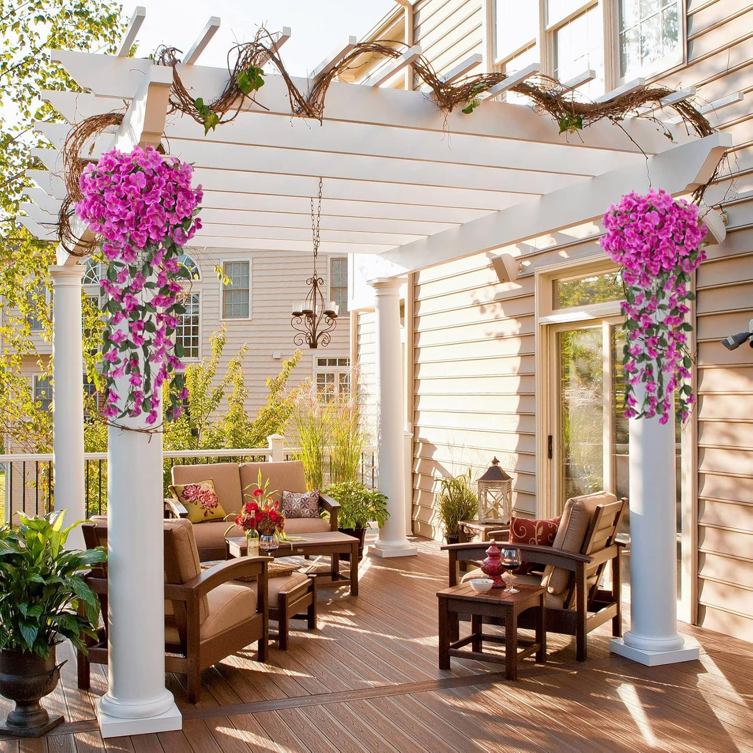 4 Pcs Artificial Hanging Flowers Fake Hanging Plants Violet Flowers Vine Garland