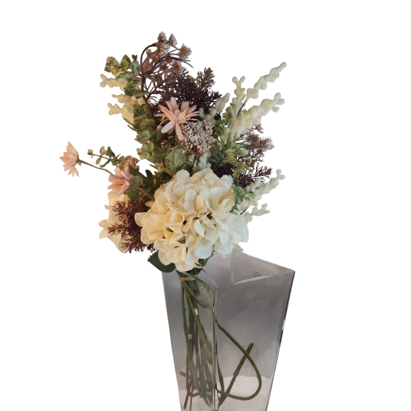 Artificial Floral Arrangement Beige Hydrangea & Cream Mum Bouquet Hand Tied