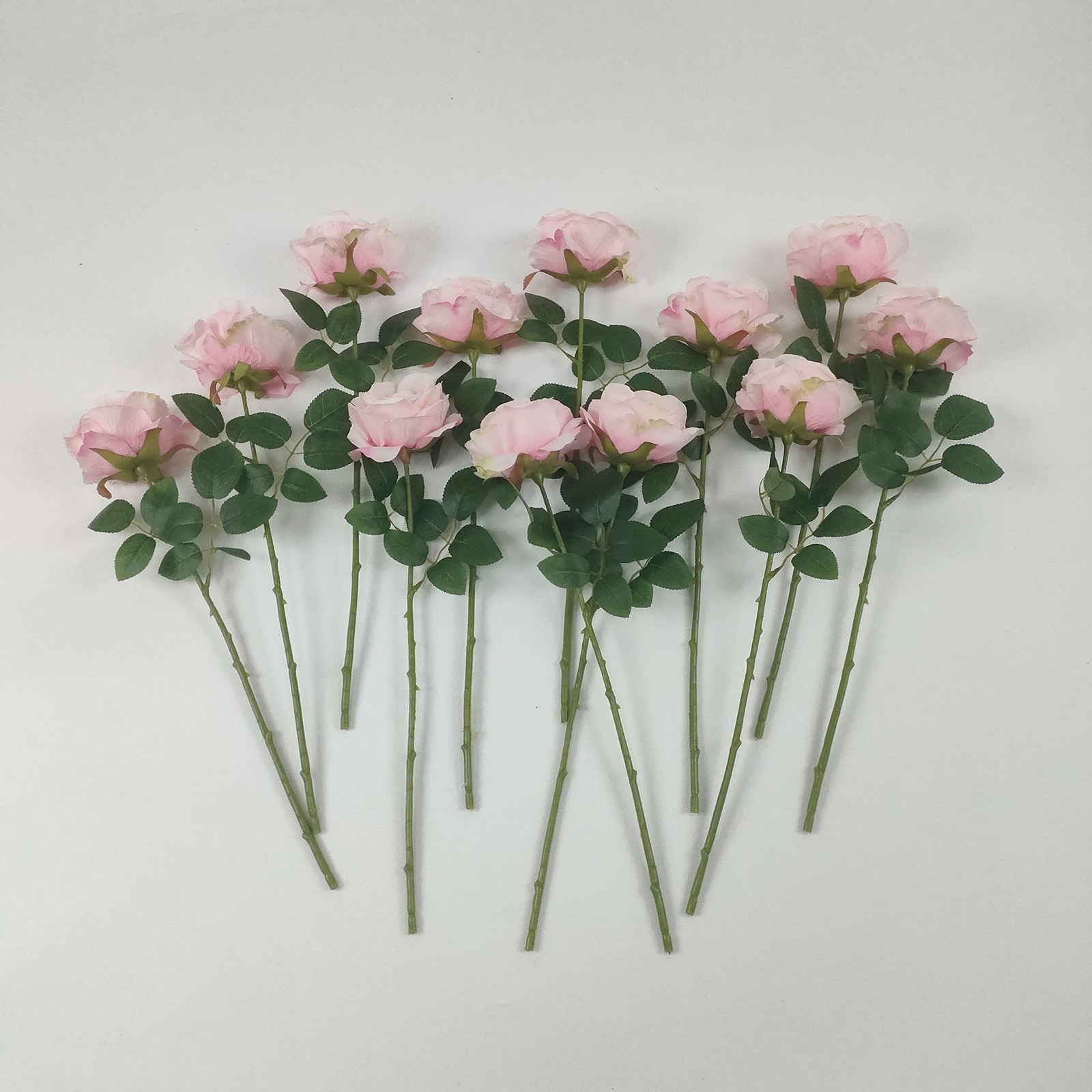 12 Pcs Light Pink Roses Artificial Flowers, Faux Baby Pink Flowers Bulk,Flora…