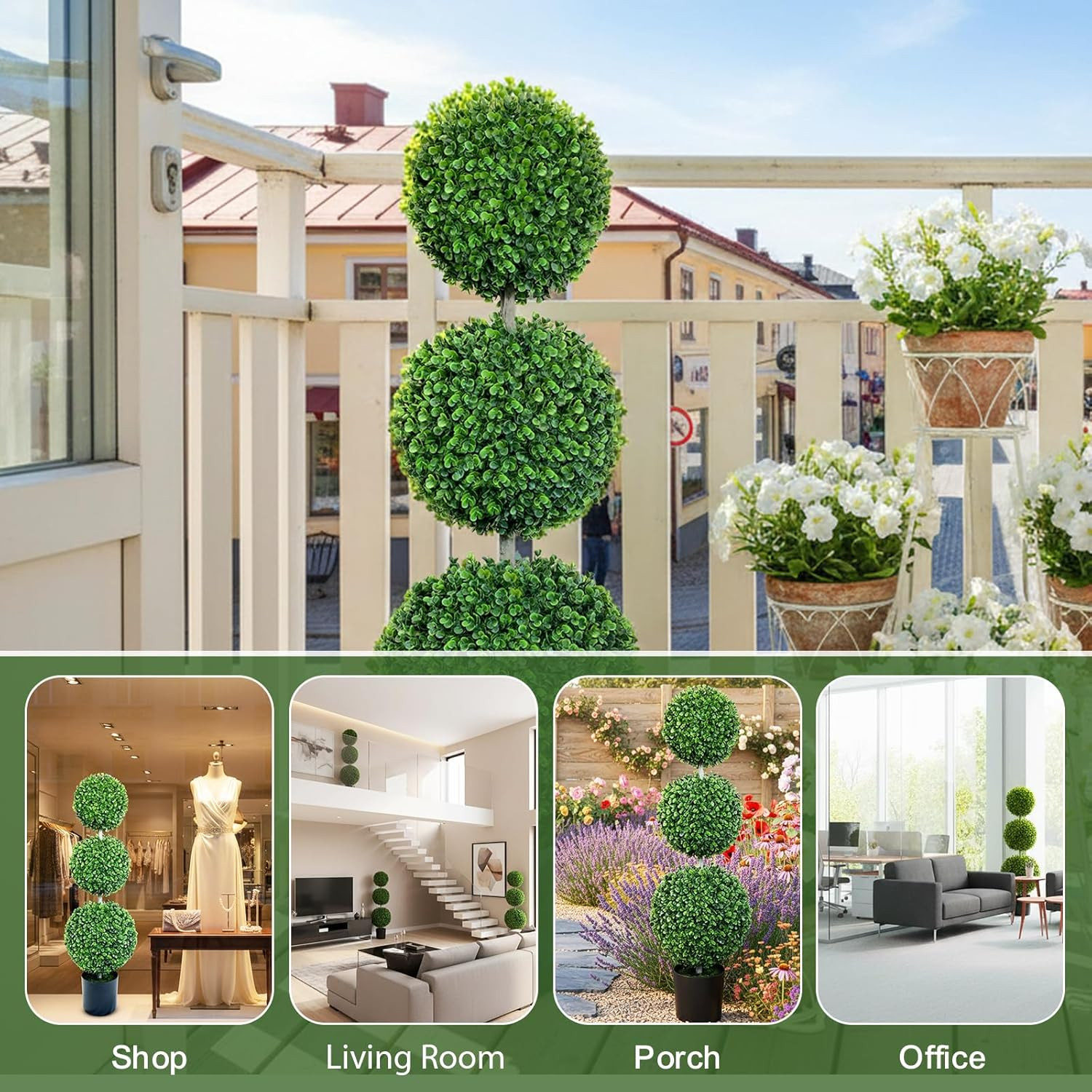 4ft Triple Ball Boxwood Topiary Tree with Black Planter – Indoor/Outdoor Décor