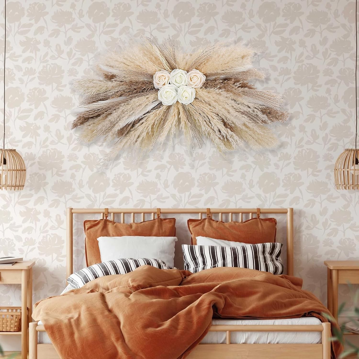 36-38″ Large Pampas Grass Wall Decor DIY Artificial Roses & Natural Dried Boho