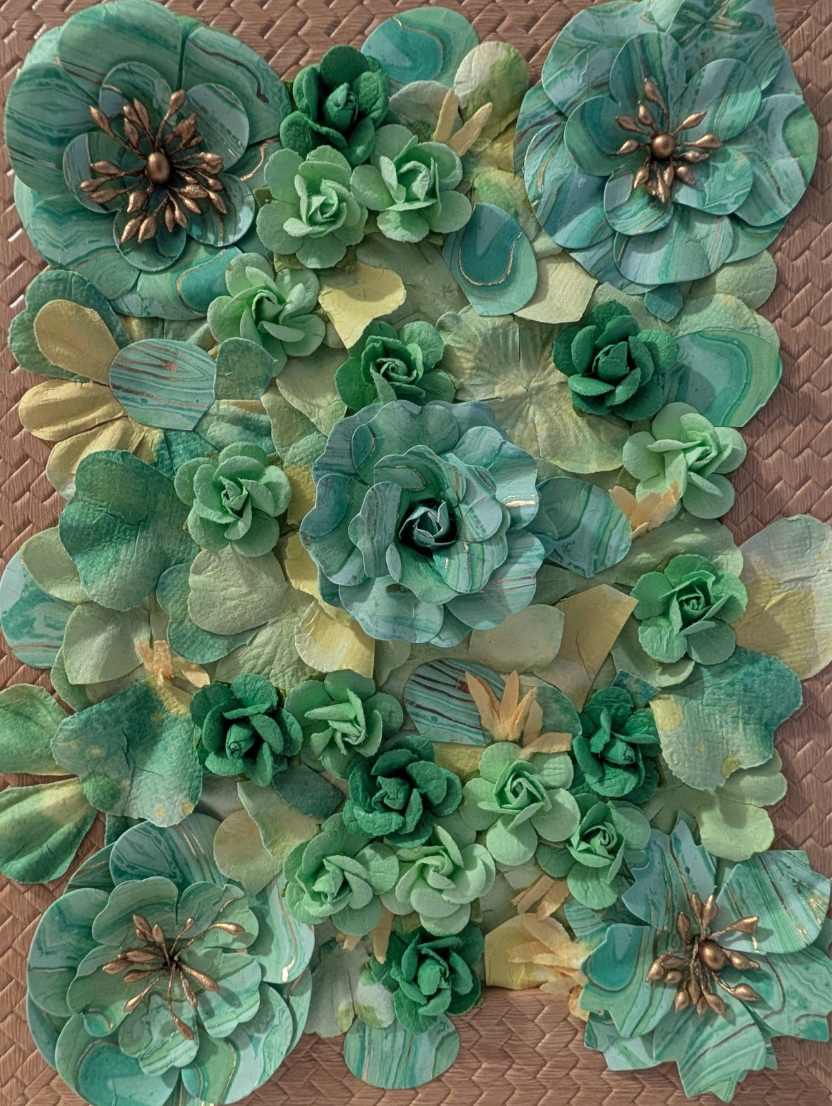 green & yellow cardstock floral handmade tan picture decor wall or free standing