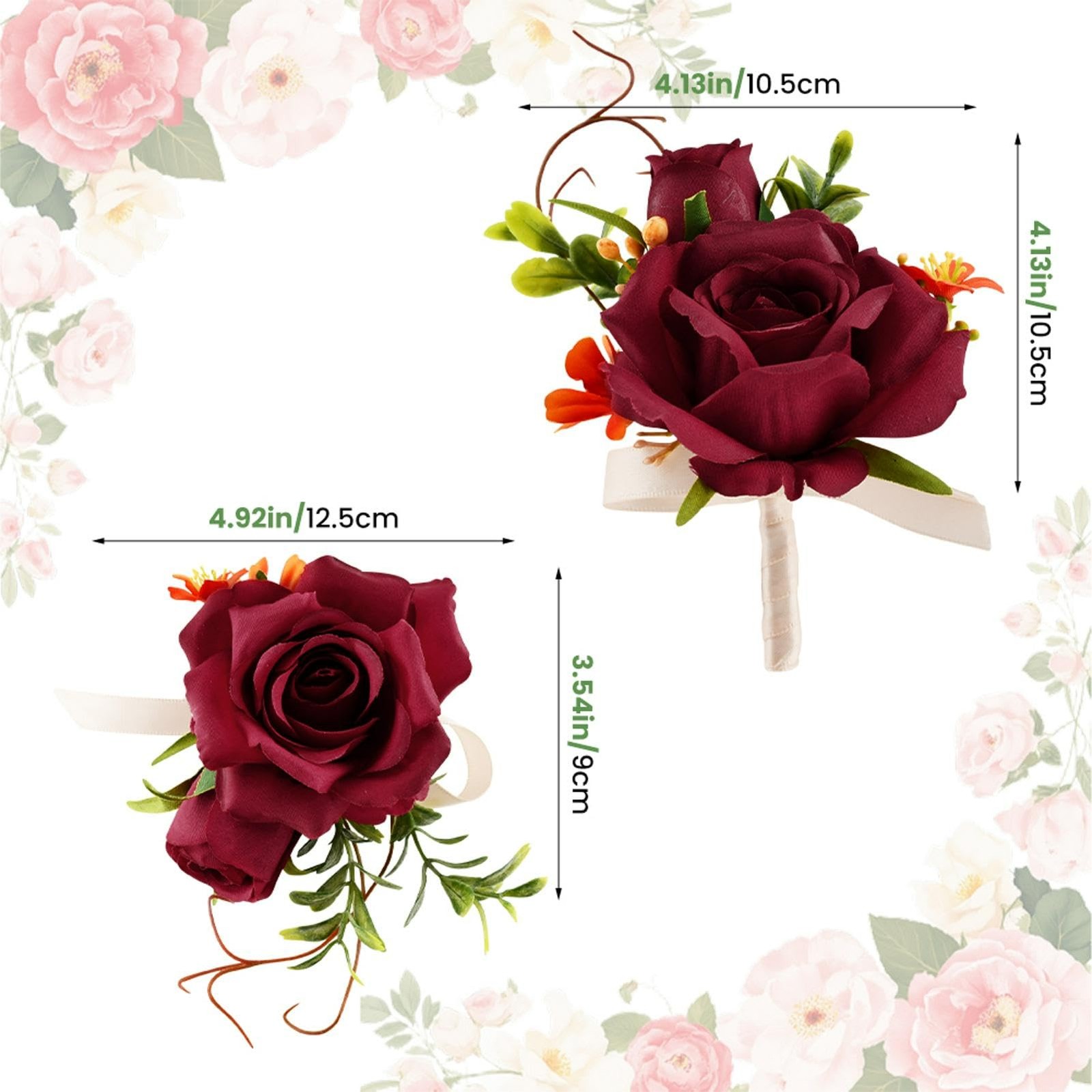Wrist Corsage And Boutonniere Set Prom Artificial Flowers Wedding Red 2 PCS