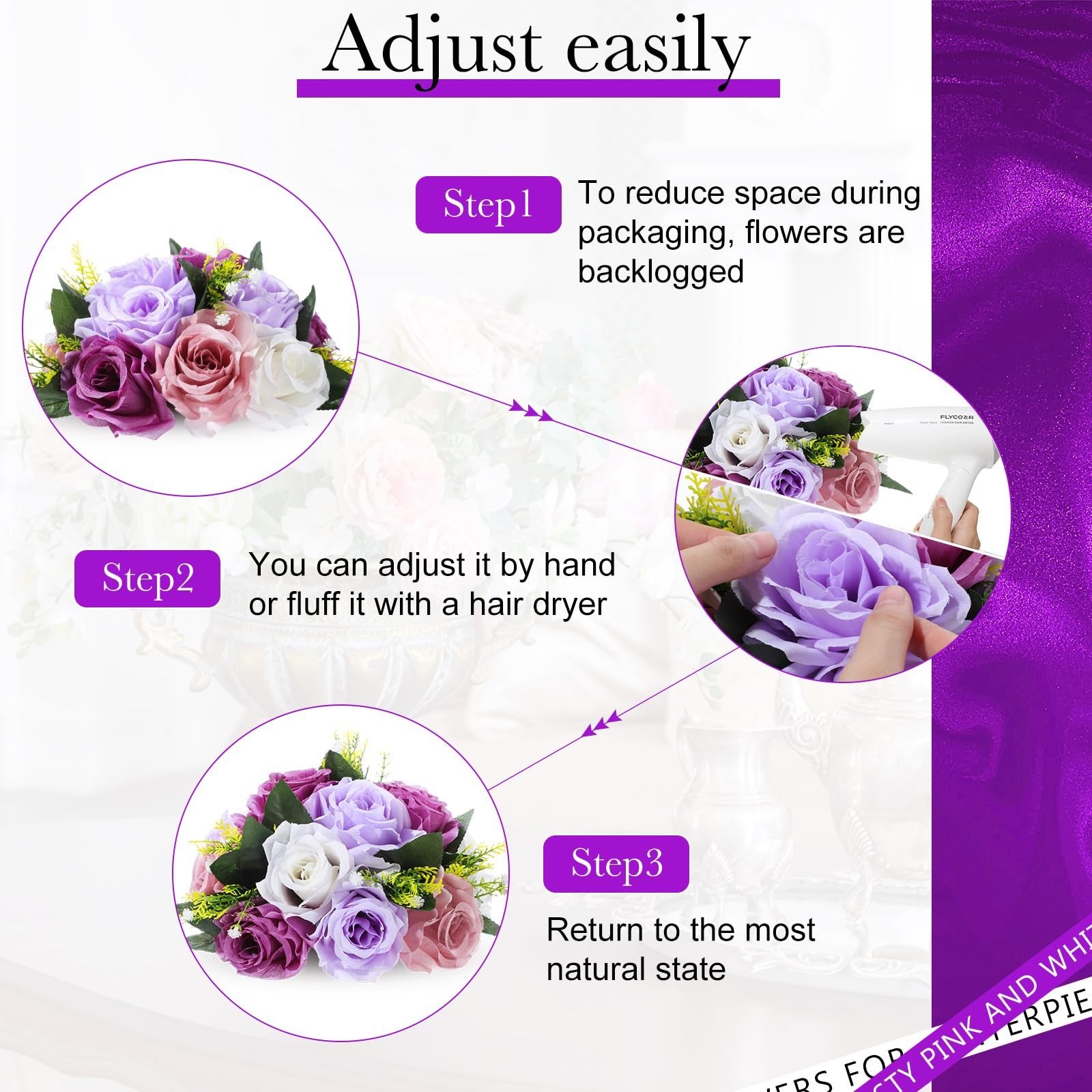 Hotop 12 Pcs Artificial Rose Flower Balls – Fantasy Violet