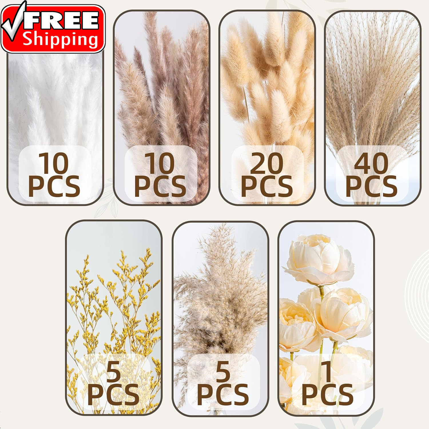 Boho Decor Bouquet – Artificial Flowers and Pampas Grass Decor Kit | 7Kinds Drie