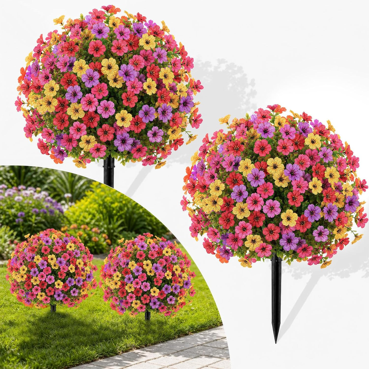 22″ UV Resistant Artificial Topiary Ball Flowers for Indoor/Outdoor Decor – 2 Pc