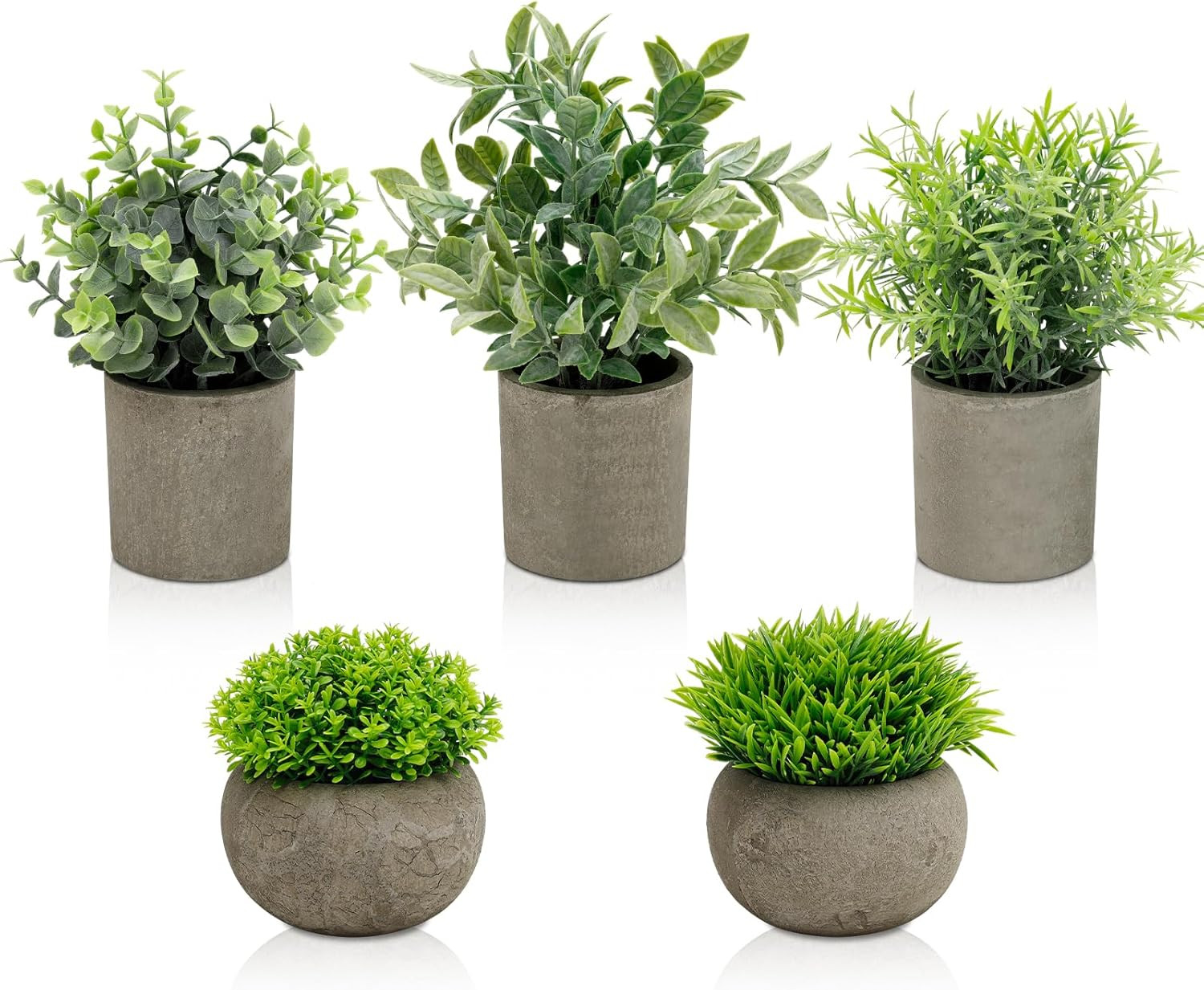 Faux Potted Plants in Cement Pots for Modern Home & Office Decor