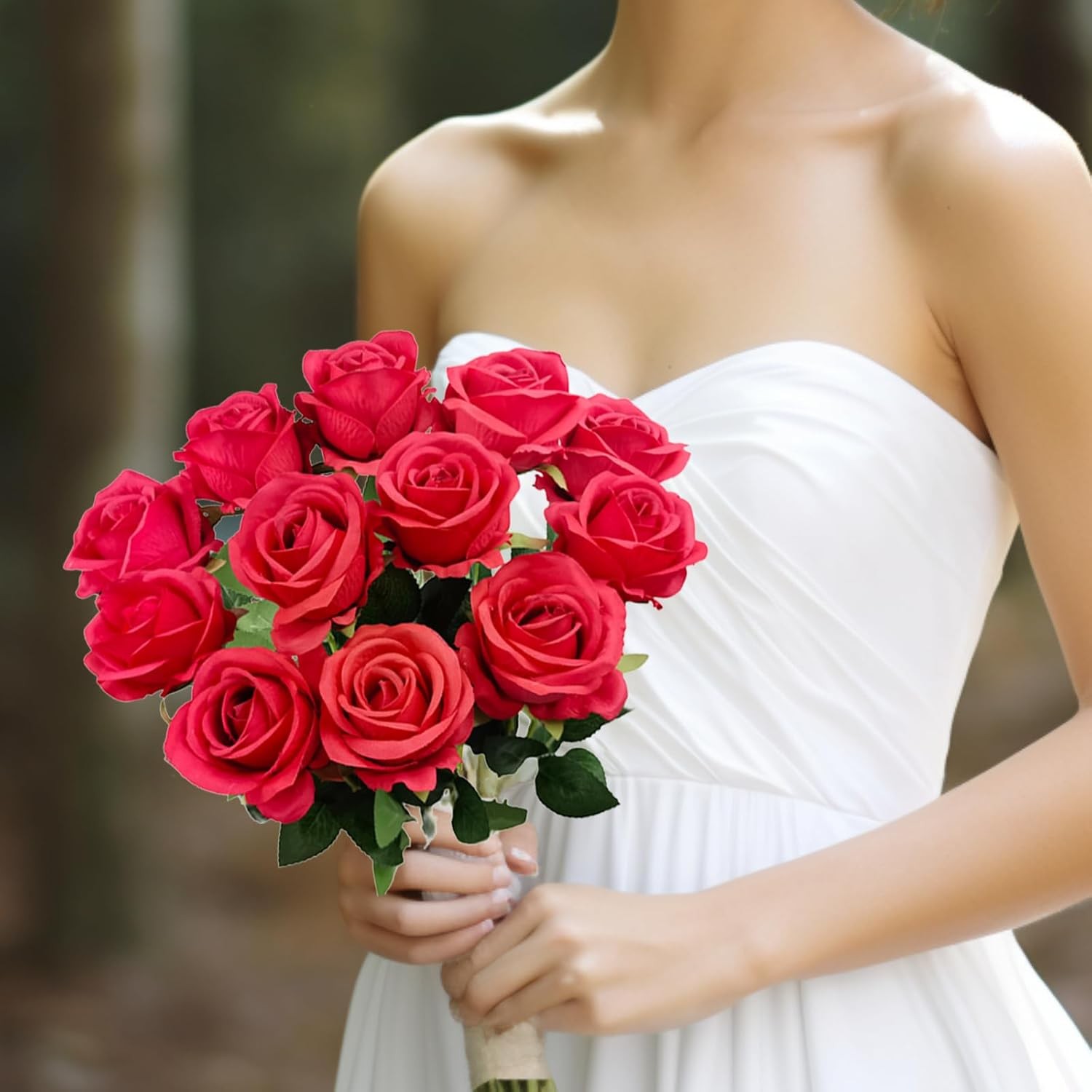 Bulk Artificial Red Roses Silk Faux Flowers with Stems 12PCS Rose Arrangements