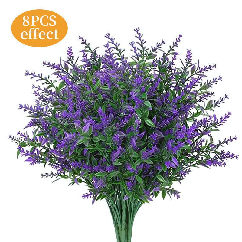 8 Bundles Artificial Flowers UV Resistant Fake Plants Outdoor Home Garden Decor
