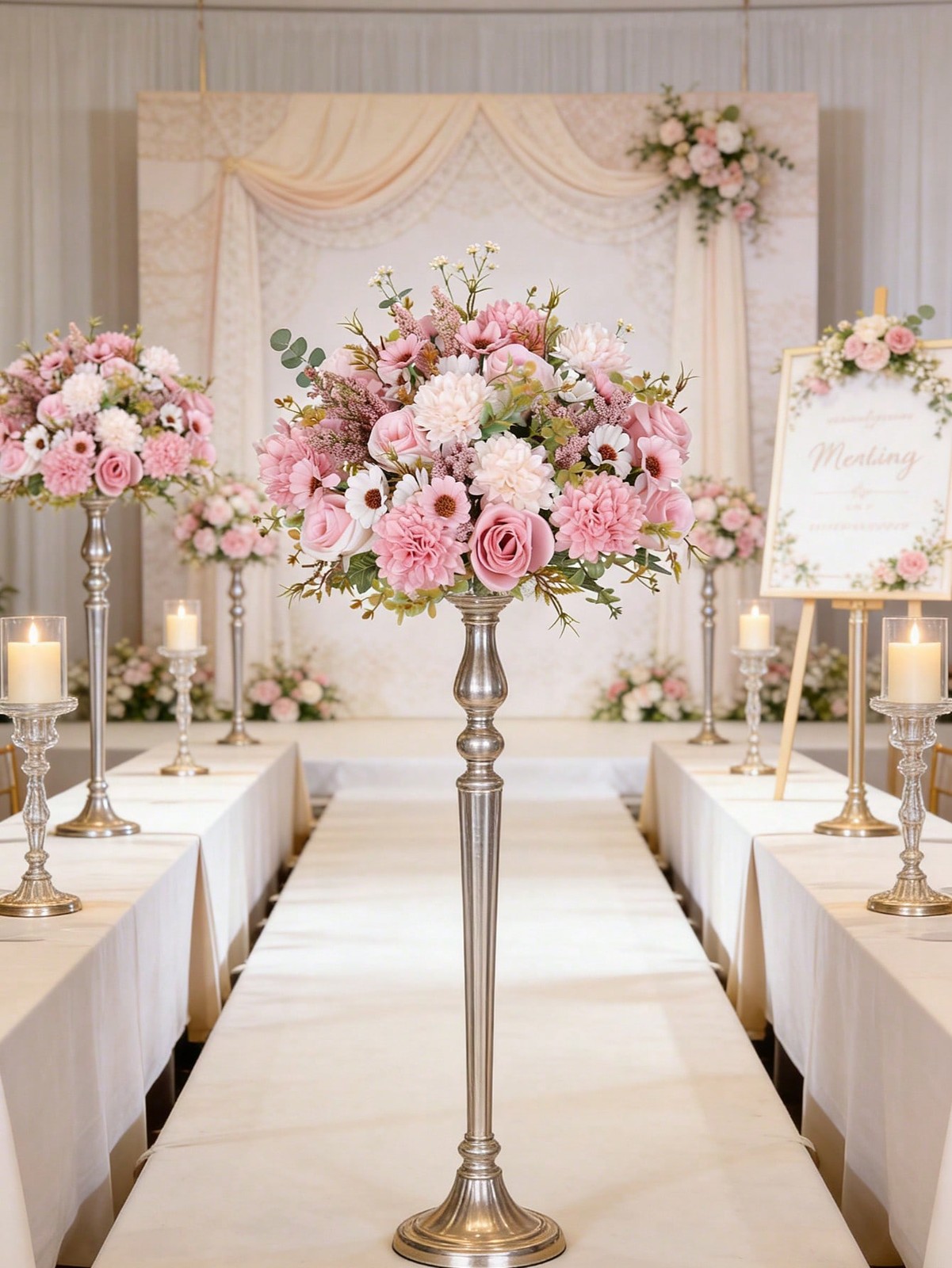 Pink Artificial Silk Flower Bouquet One Size For Home Wedding Decor