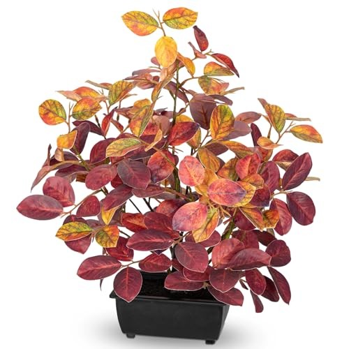 15.7″ Fake Fall Bonsai Plant in Black Pot, Artificial Autumn Eucalyptus Red