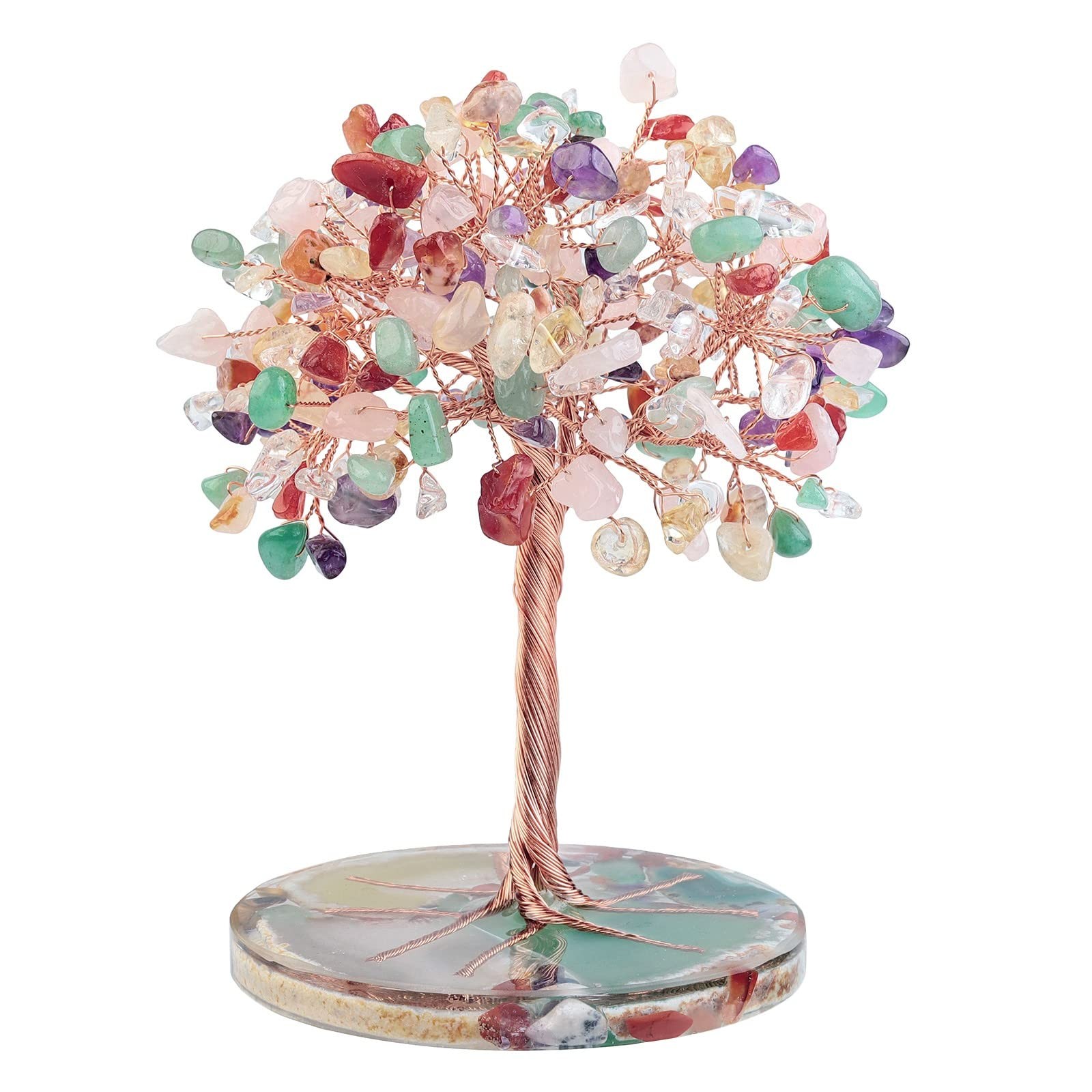 7 Chakra Crystal Stone Money Tree Wrapped on Round Orgone Agate Slices Base, …
