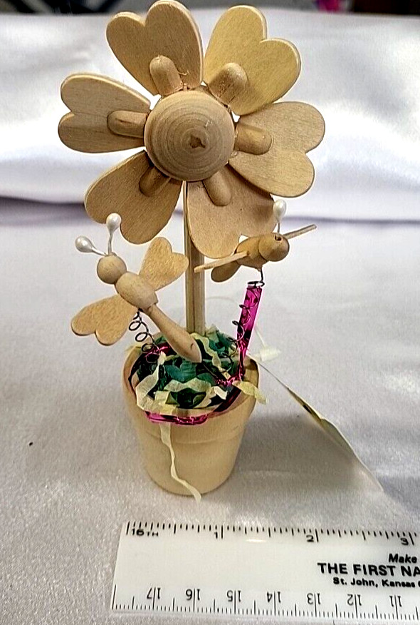Small Wooden Flower In Pot With Two Dragonflies Paint Decor Craft DIY