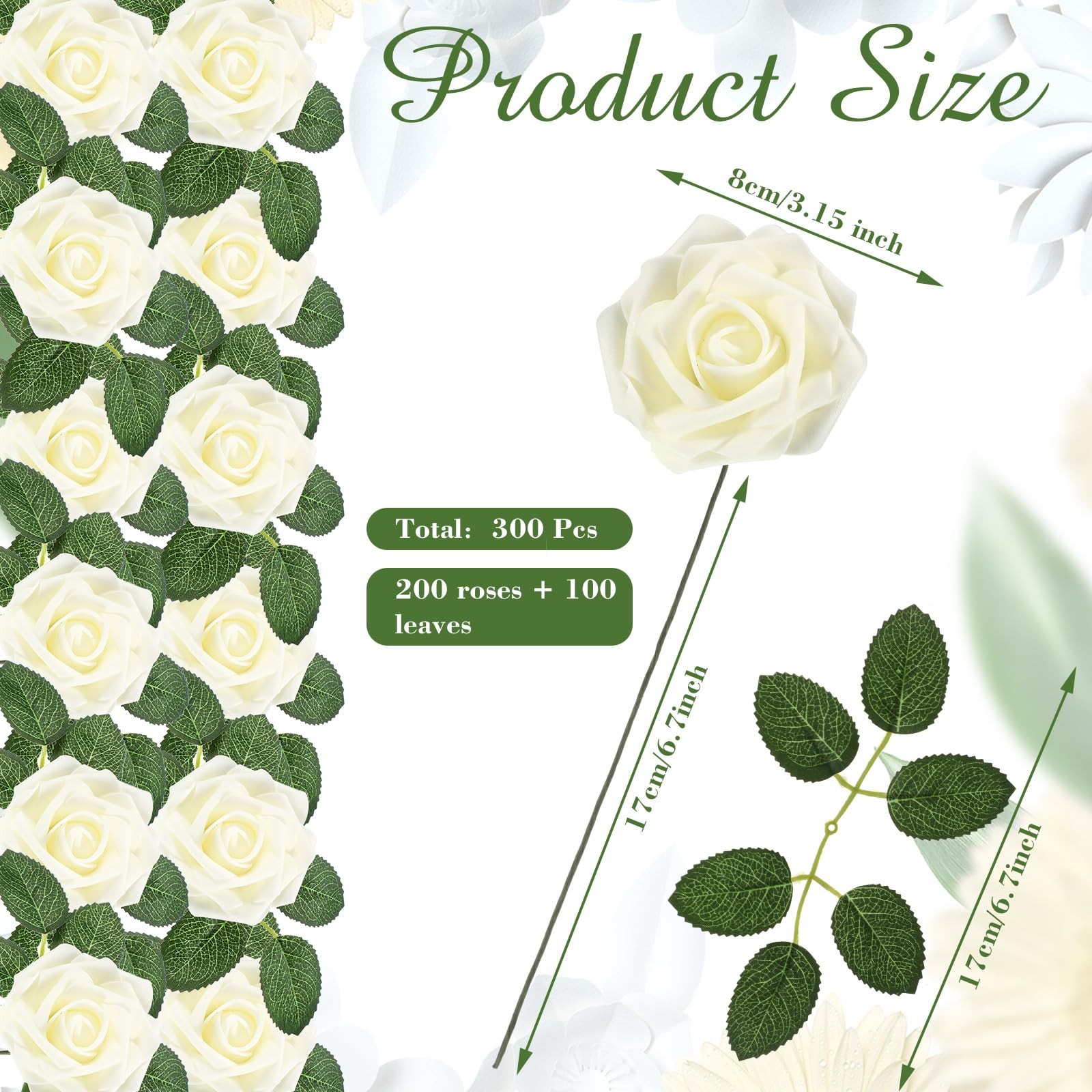 200 Pcs Artificial Rose Flowers Foam Fake Rose Bulk Faux Flower with 100 pcs …