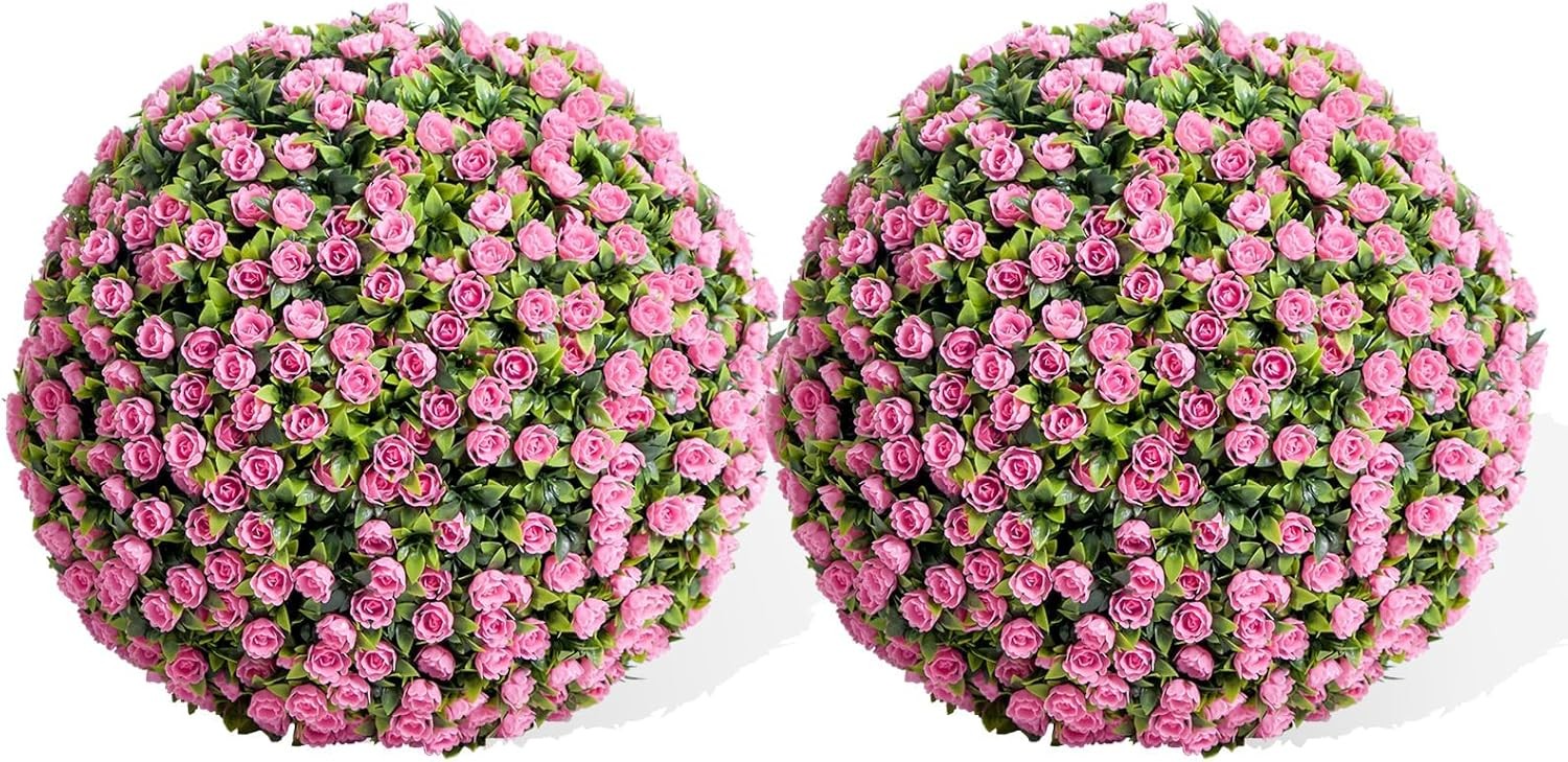2Pcs Pink Artificial Flower Topiary Balls for Wedding Decor Hanging Floral Decor