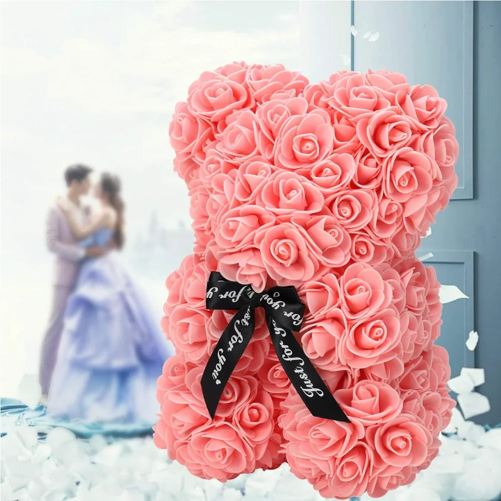 1pc 10inch Artificial Flower Floral Rose Teddy Bear Romantic Valentines Day Gift