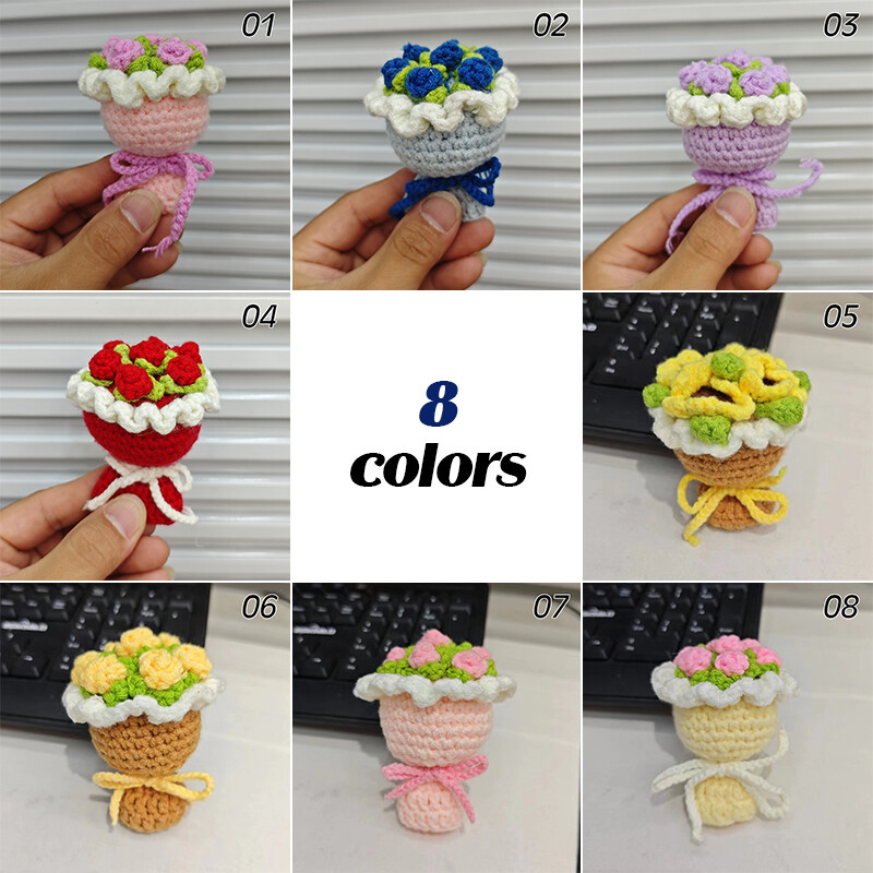 Handheld Small Bouquet Handmade Knitted Puff Flower Crochet Party Decors Gift