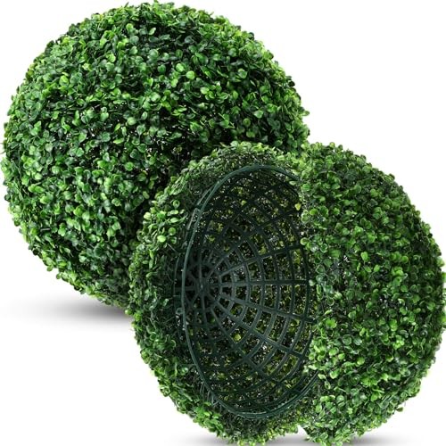 Artificial Plant Topiary Ball 4 Layers Garden Spheres Boxwood 9 Inches 2 Green