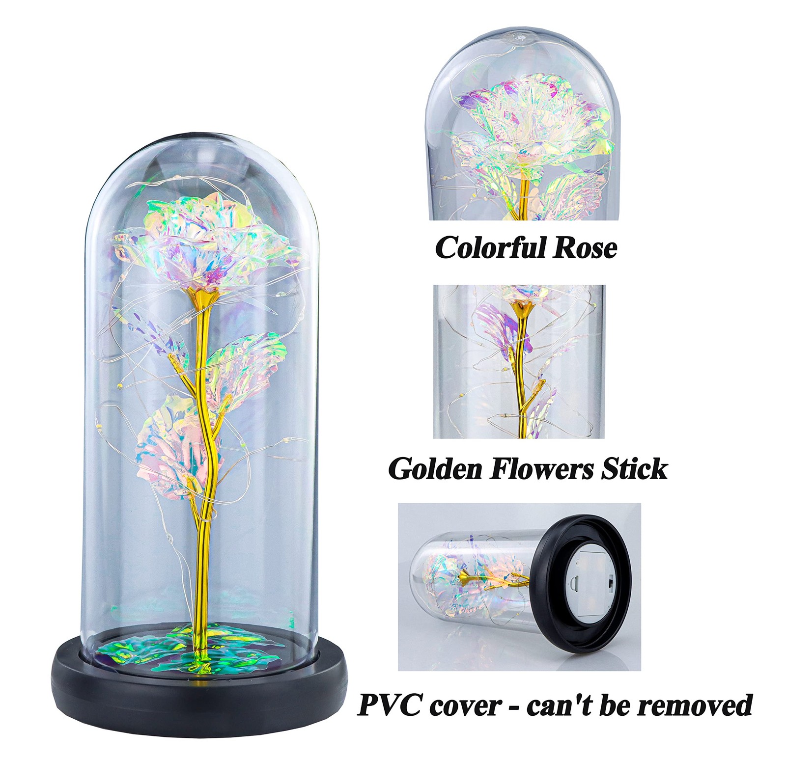 Galaxy-Artificial Rose-Flowers-Forever Enchanted Rose with Colorful LED Light…