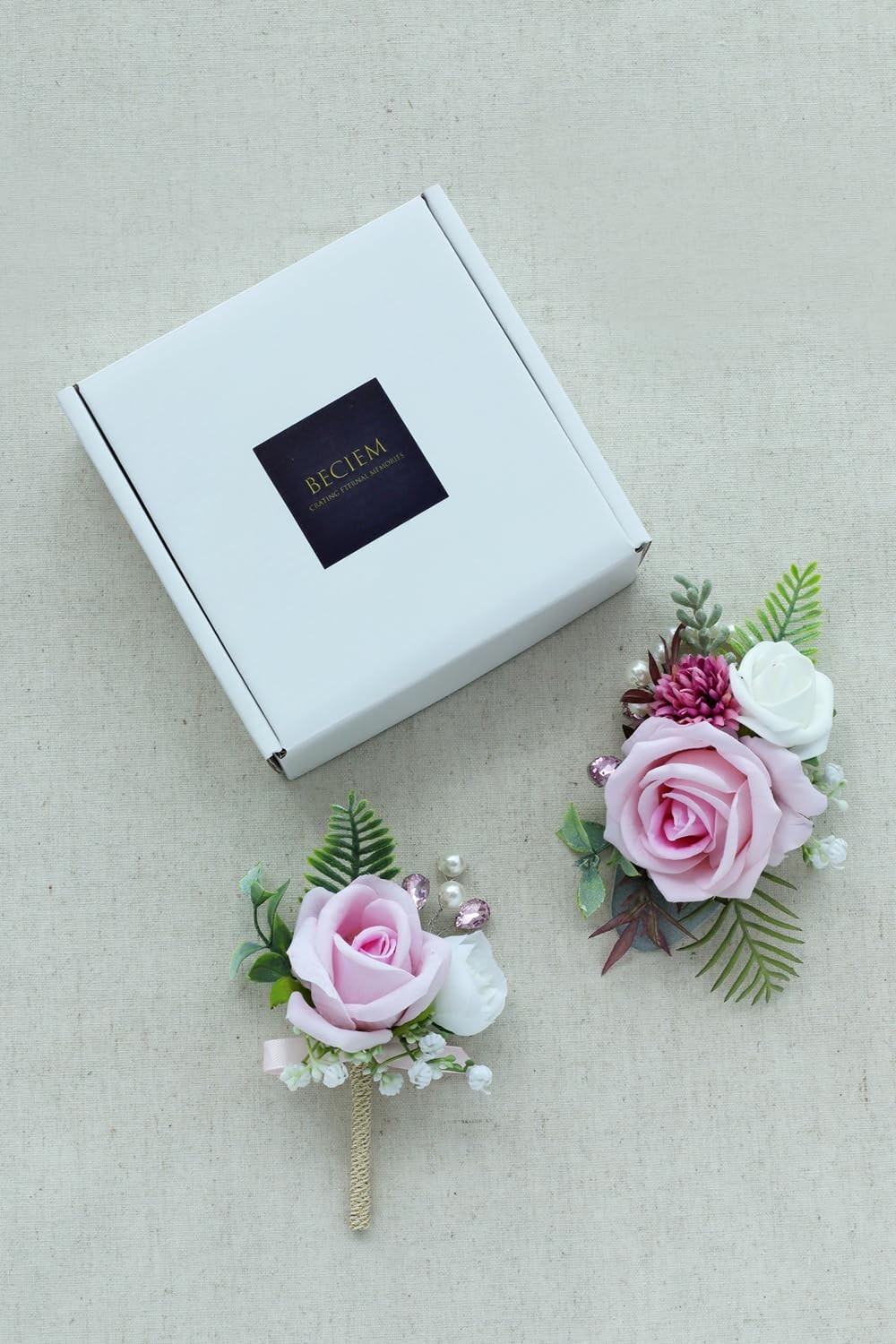Pink Corsage And Boutonniere Set Prom Wedding Artificial Flower Decor