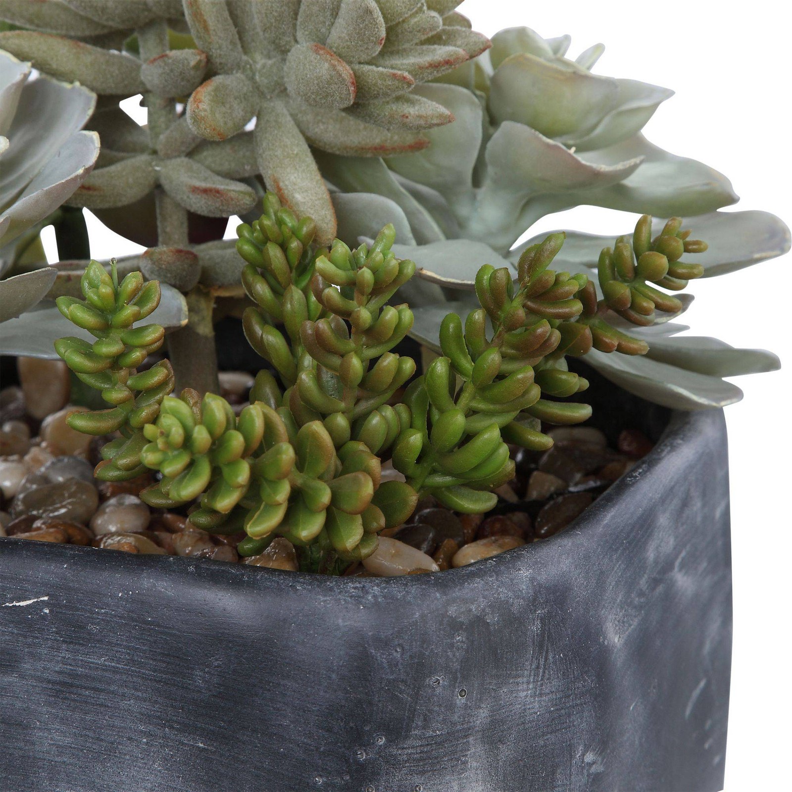 Potted Faux Artificial Plant Realistic Green Succulent in Gray Pot Home Decor