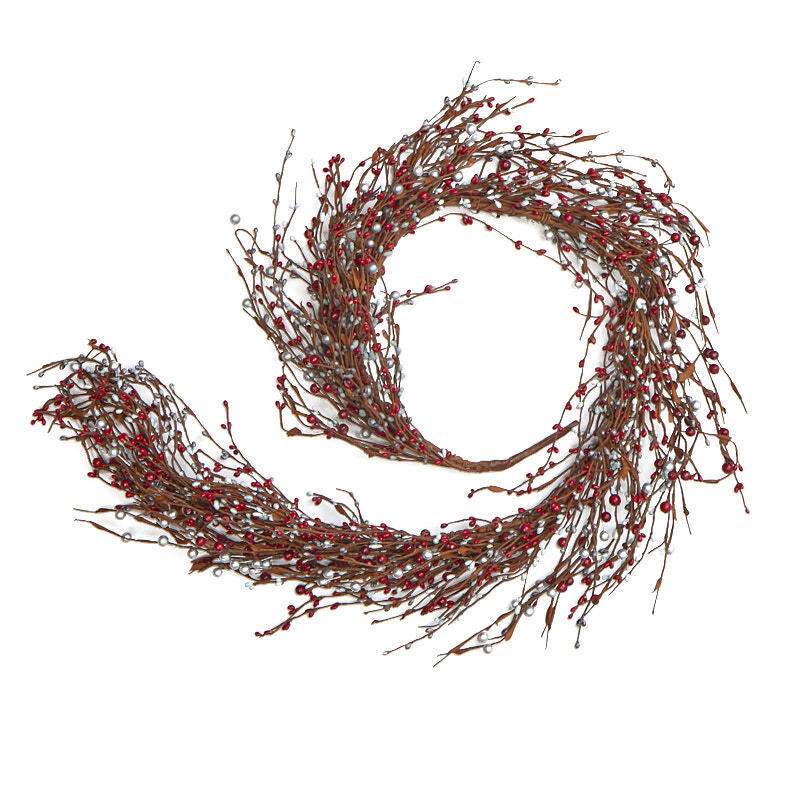 56″ Silver, Gray, and Red Berry with Pip Berries Garland