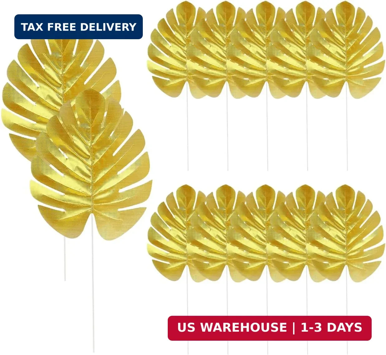 12 Pieces Artificial Palm Leaves, Golden Faux Tropical Monstera Leaves for Safar