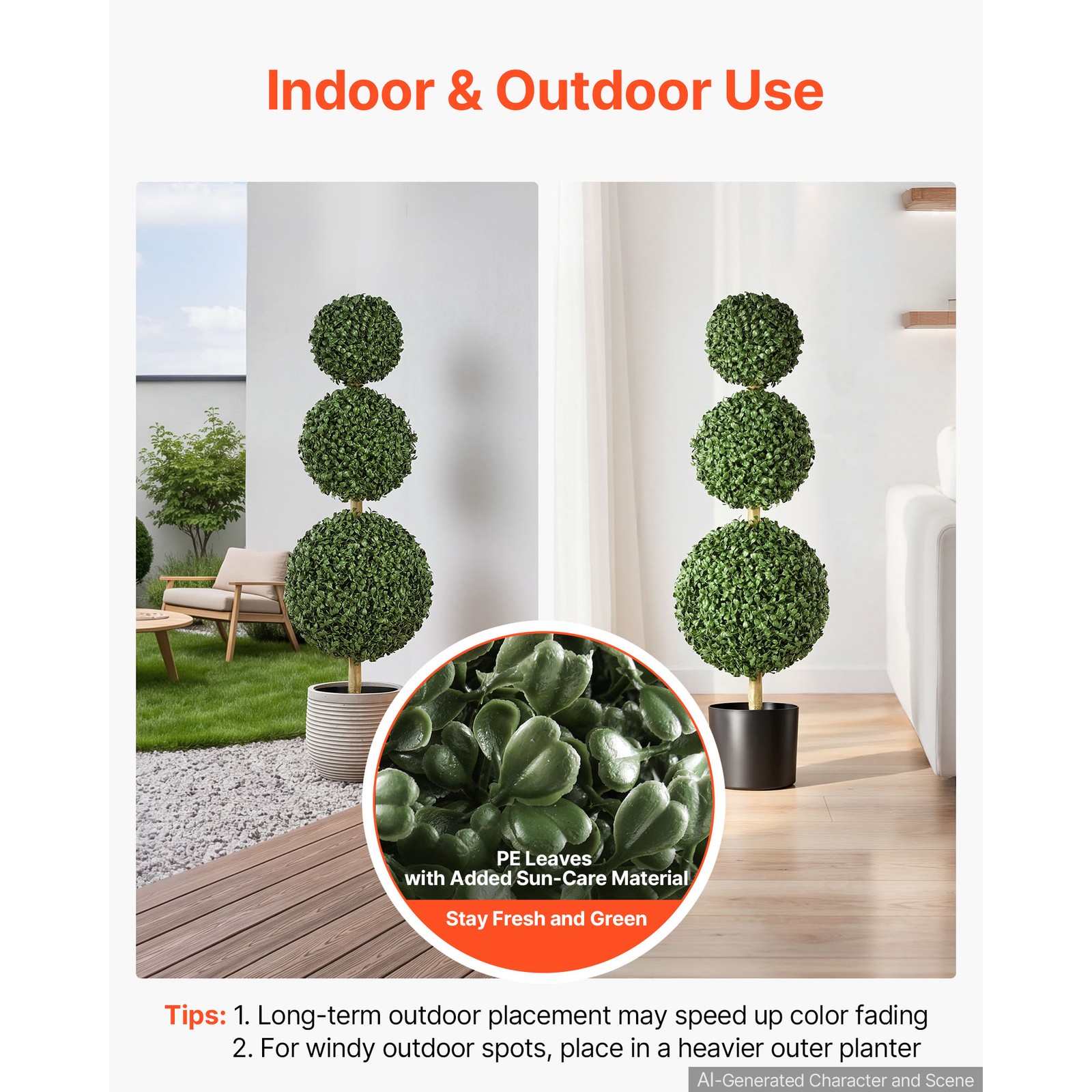 Uimoso Artificial Boxwood Triple Ball 3 Ft Set of 2 Greenery Decor for Indoor