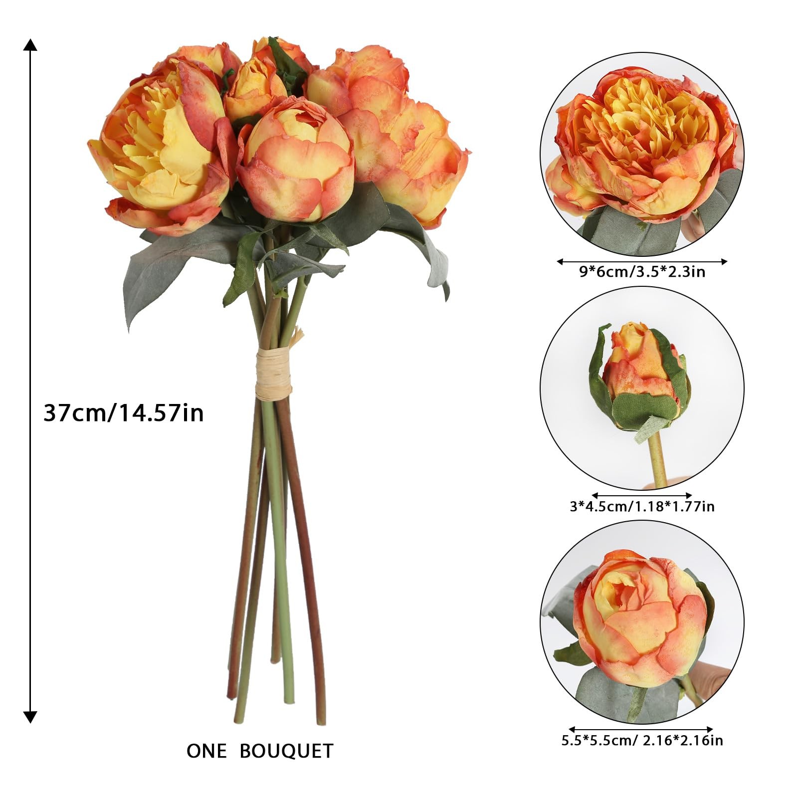Silk Peonies Orange 2 Bouquets 14 Heads Artificial Flowers For Wedding Home Deco