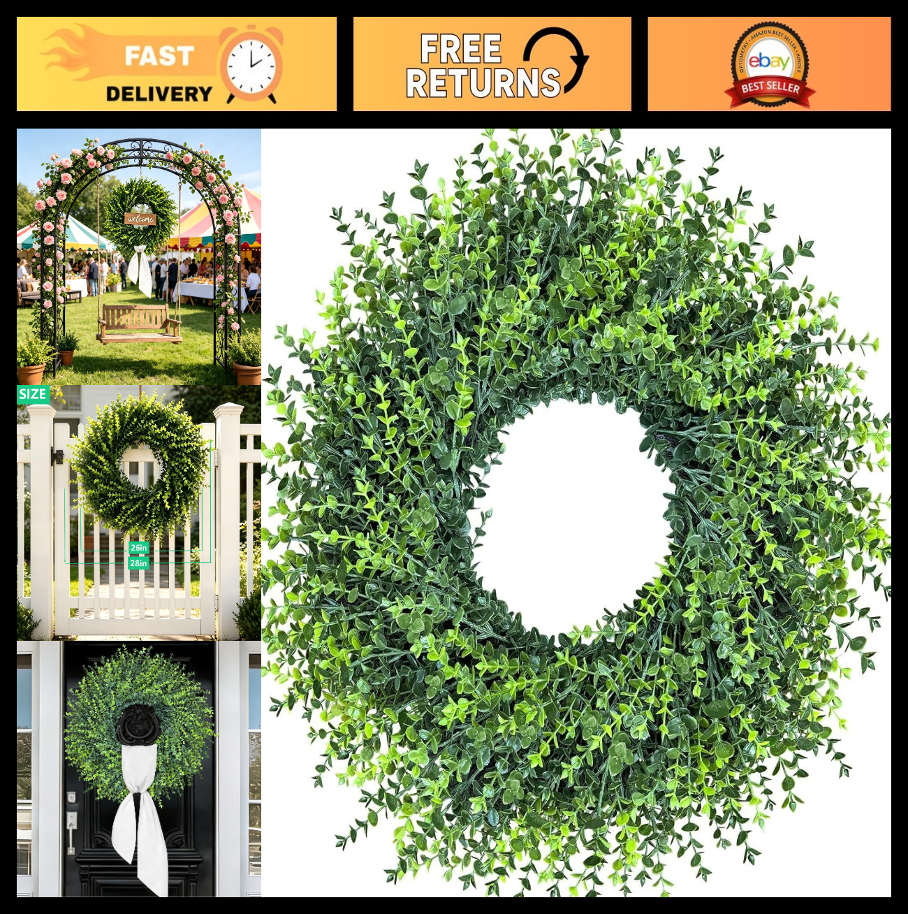 26 Inch All Season Boxwood Wreath – Artificial Front Door Decor for Year-Round I