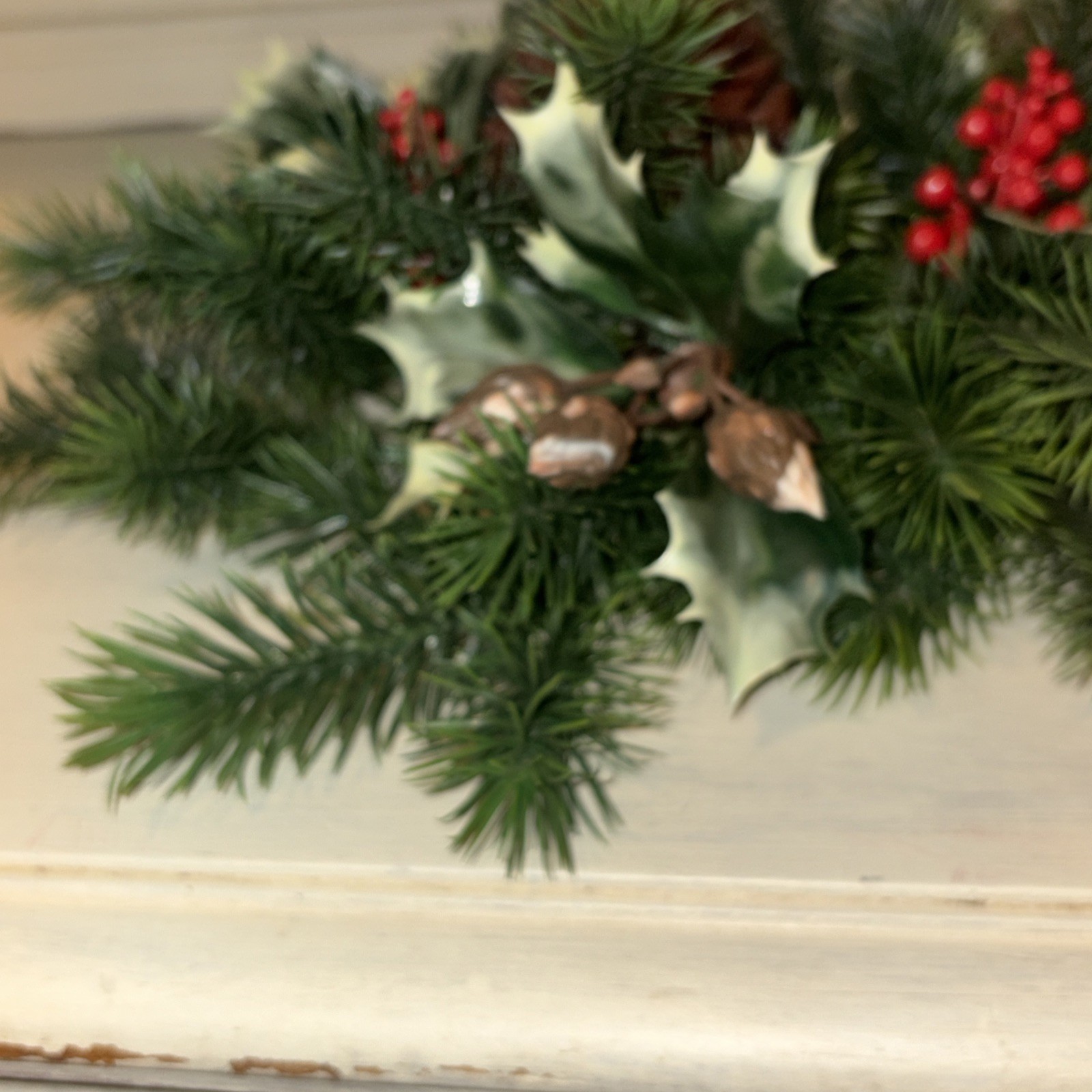 12 ” HOLLY &PINE CANDLE RING center 4.5 opening0 HOLIDAY DECOR