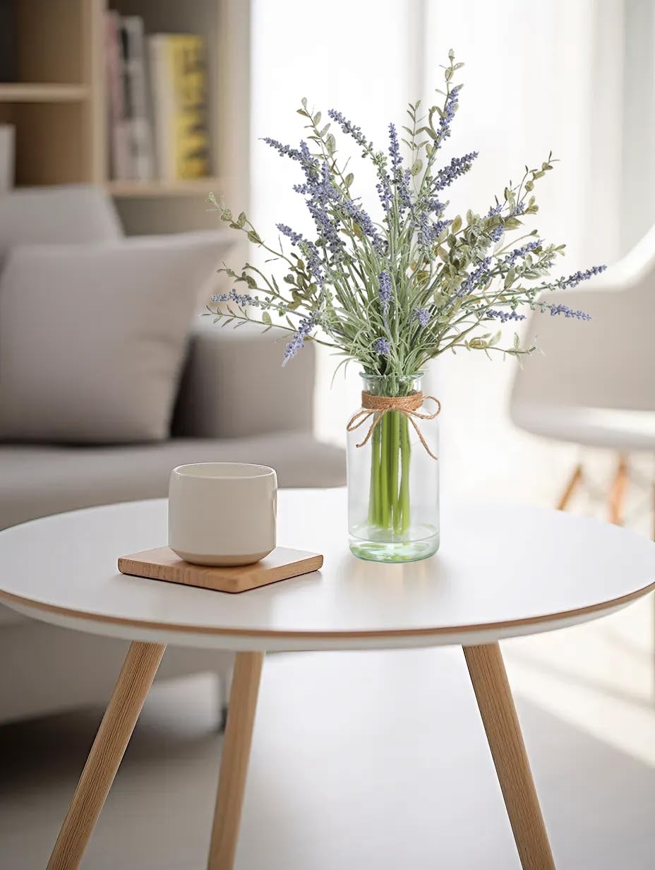 Artificial Lavender Stems in Glass Vase with Faux Water,15″ Artificial Plants…