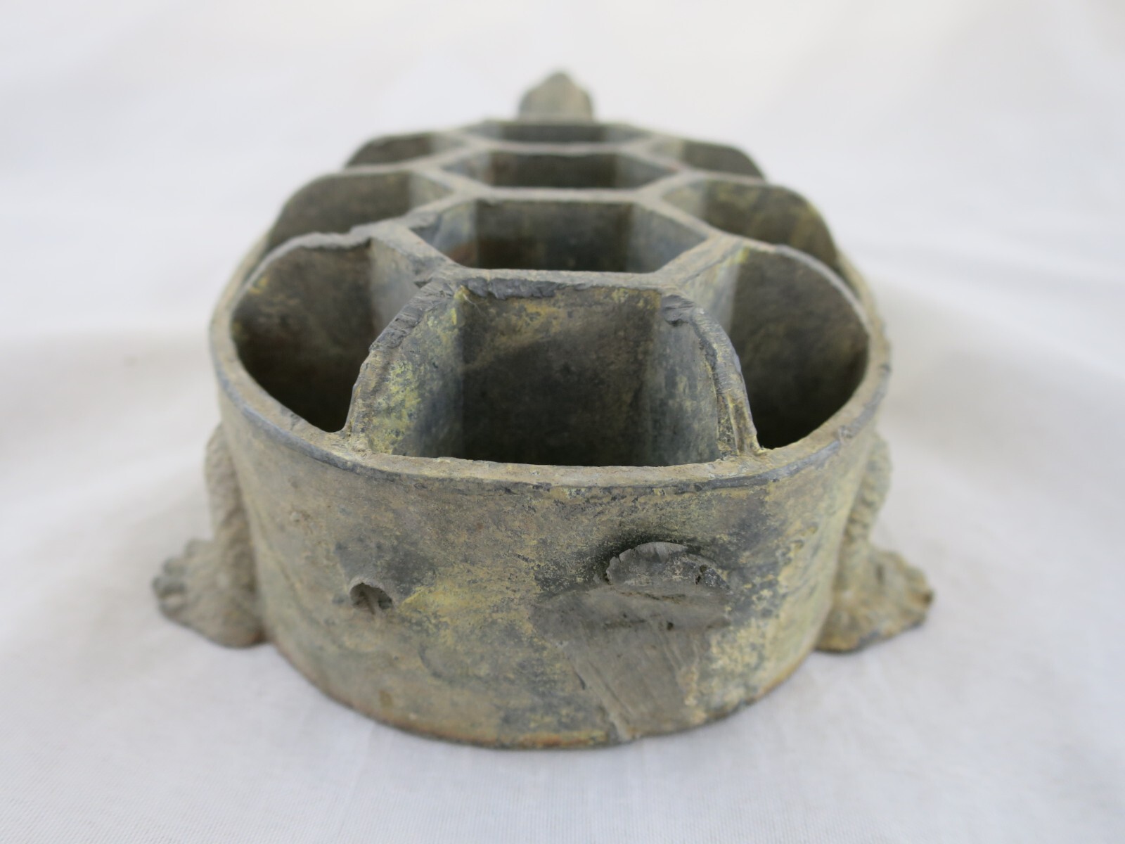 Vintage Metal Japanese Floral Frogs Turtle Shape Flower Arrangement Lot Of 2