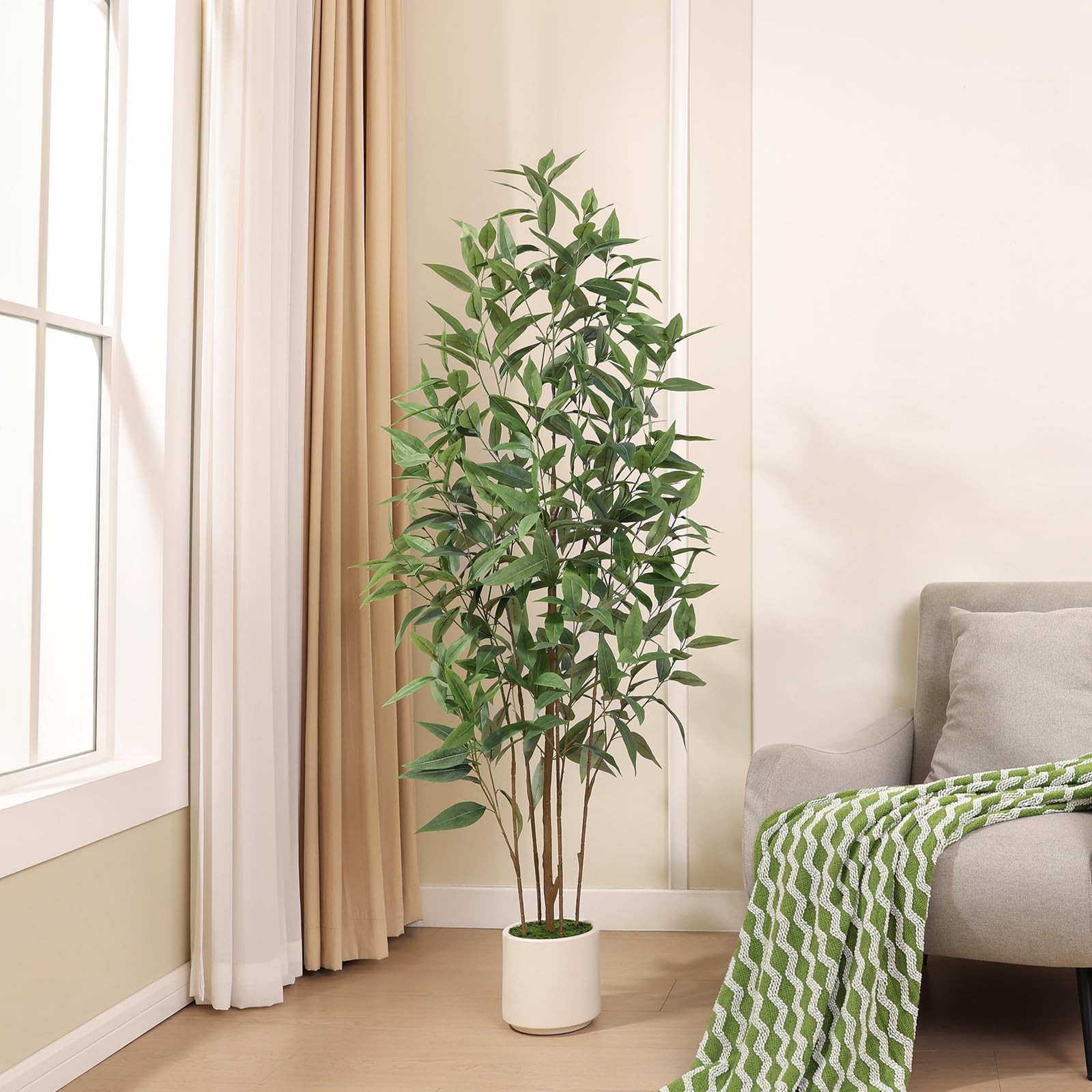 Ferrgoal 5Ft Artificial Eucalyptus Plant White Planter YL-166-BZTPDGAS1.5m-1
