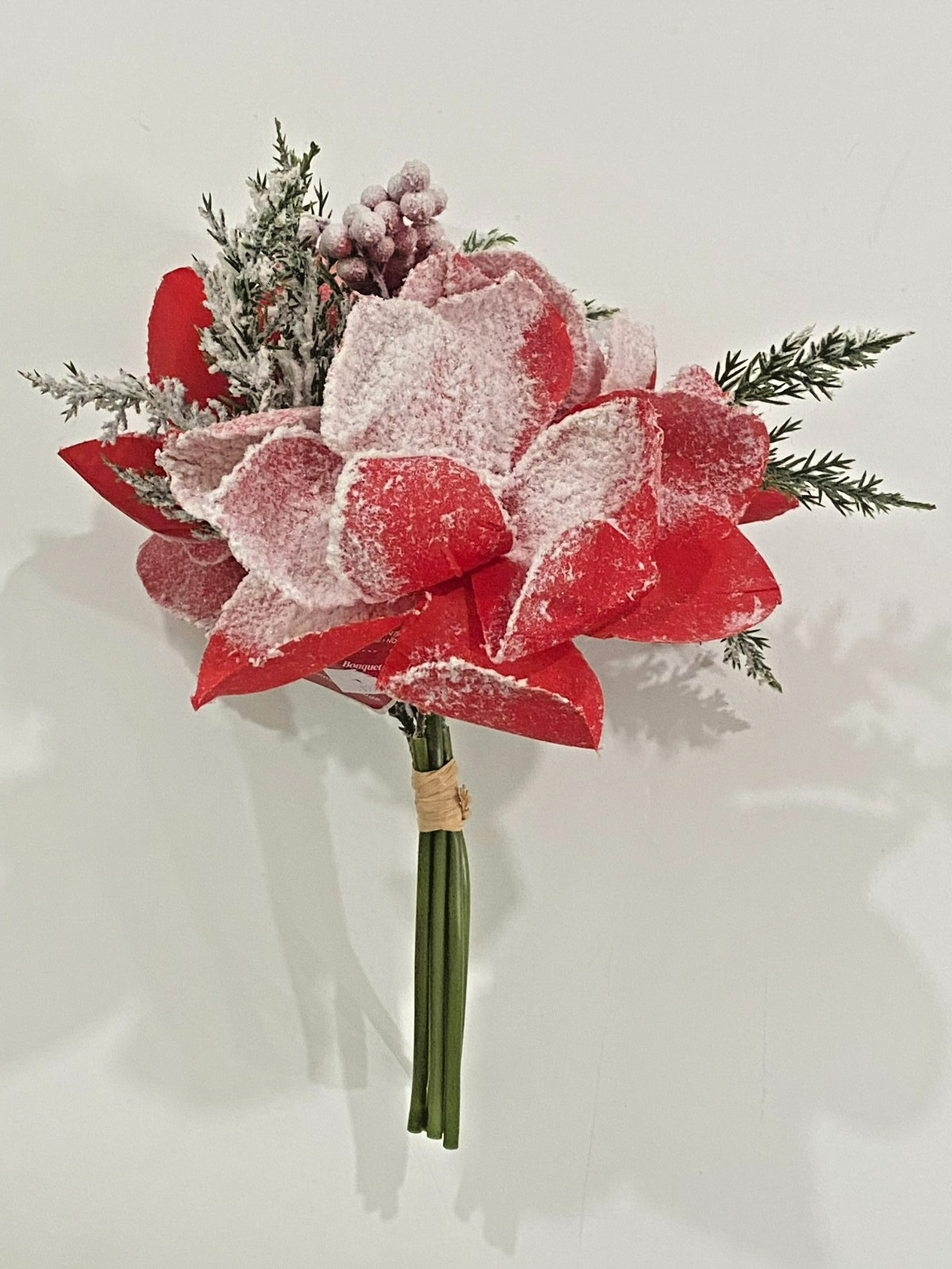 NEW ASHLAND 13 INCH SNOWY RED MAGNOLIA CHRISTMAS BOUQUET FREE SHIP