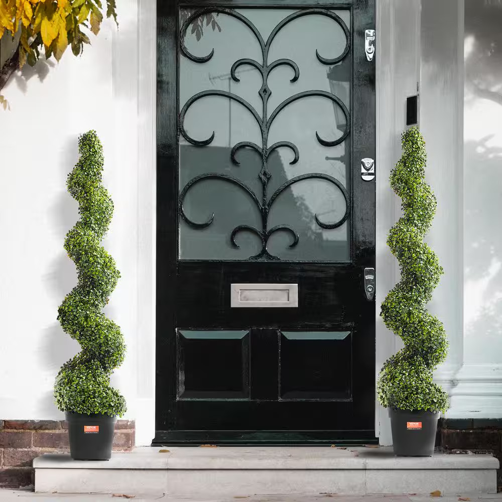 Artificial Boxwood Topiary Tree, 60 In. Tall (2-Pieces), Spiral Faux Topiary Tre