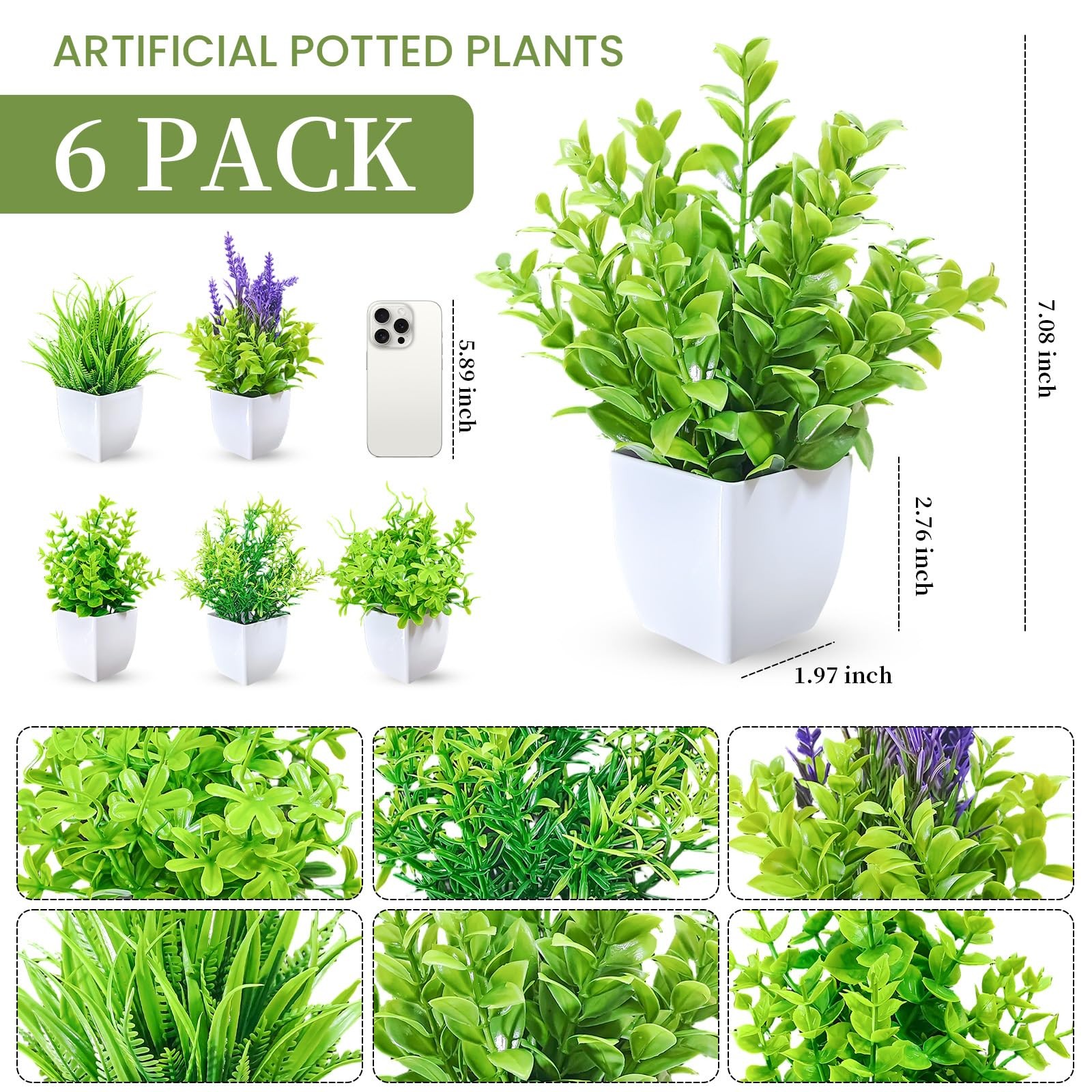 6 Pack Small Fake Plants in Pots Mini Artificial Indoor Plants for Bathroom, …