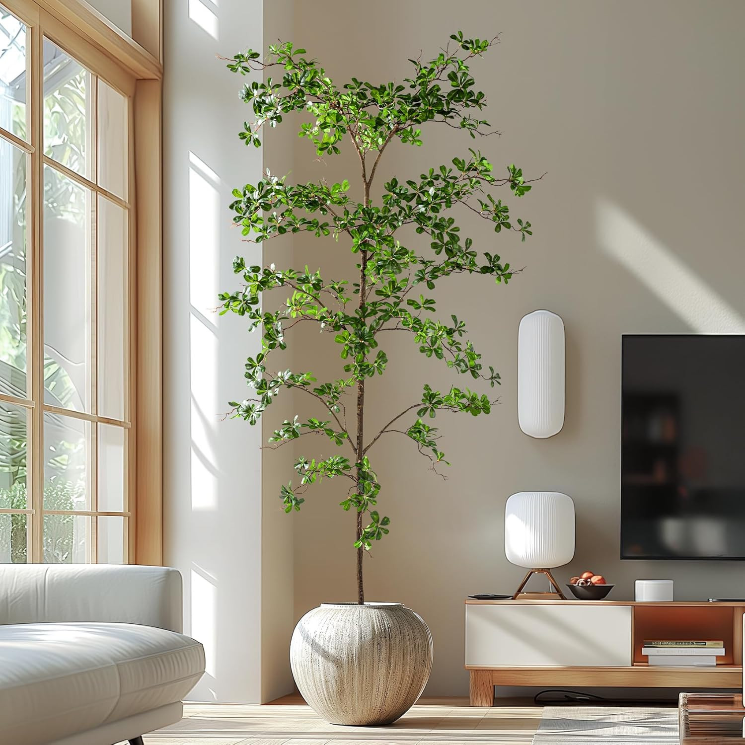 8Ft Faux Black Olive Tree – Realistic Indoor Decor with Natural Wood Trunk