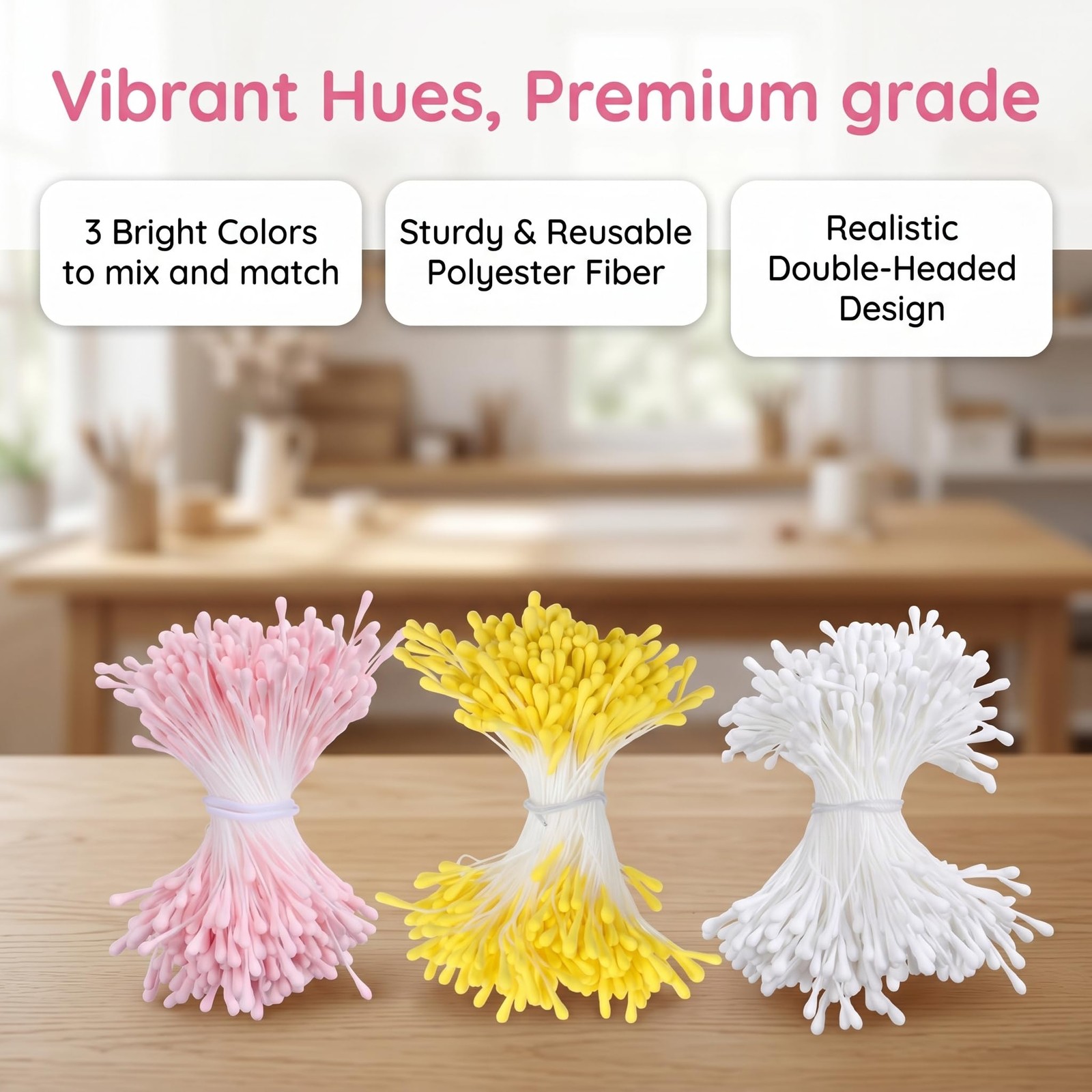 1200PCS Double Head Flower Stamens, Artificial Matte Floral Stamens 3 Colors,…
