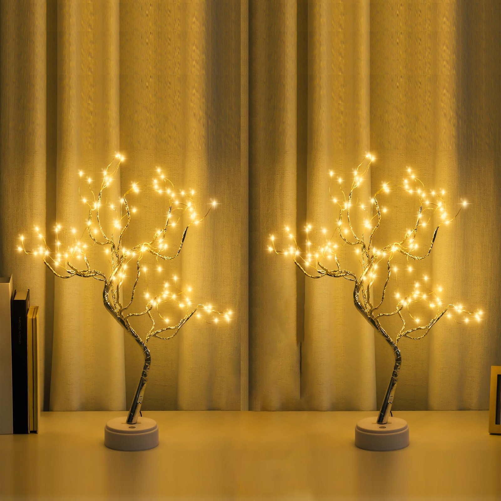 2 Pack 20 Inch 108 LED Tabletop Bonsai Tree Light Battery/USB Warm White