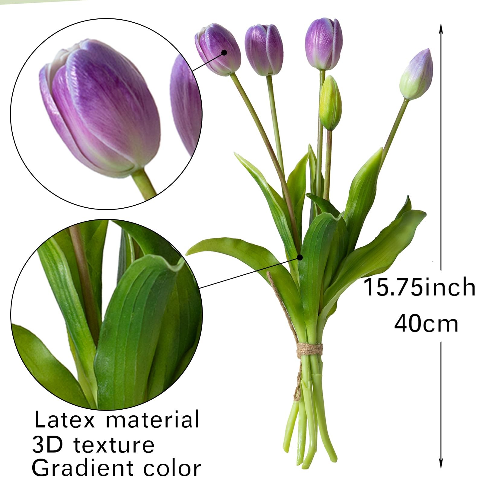 15 PCS Artificial Tulips Soft Touch Realistic Latex Bouquet Amethyst