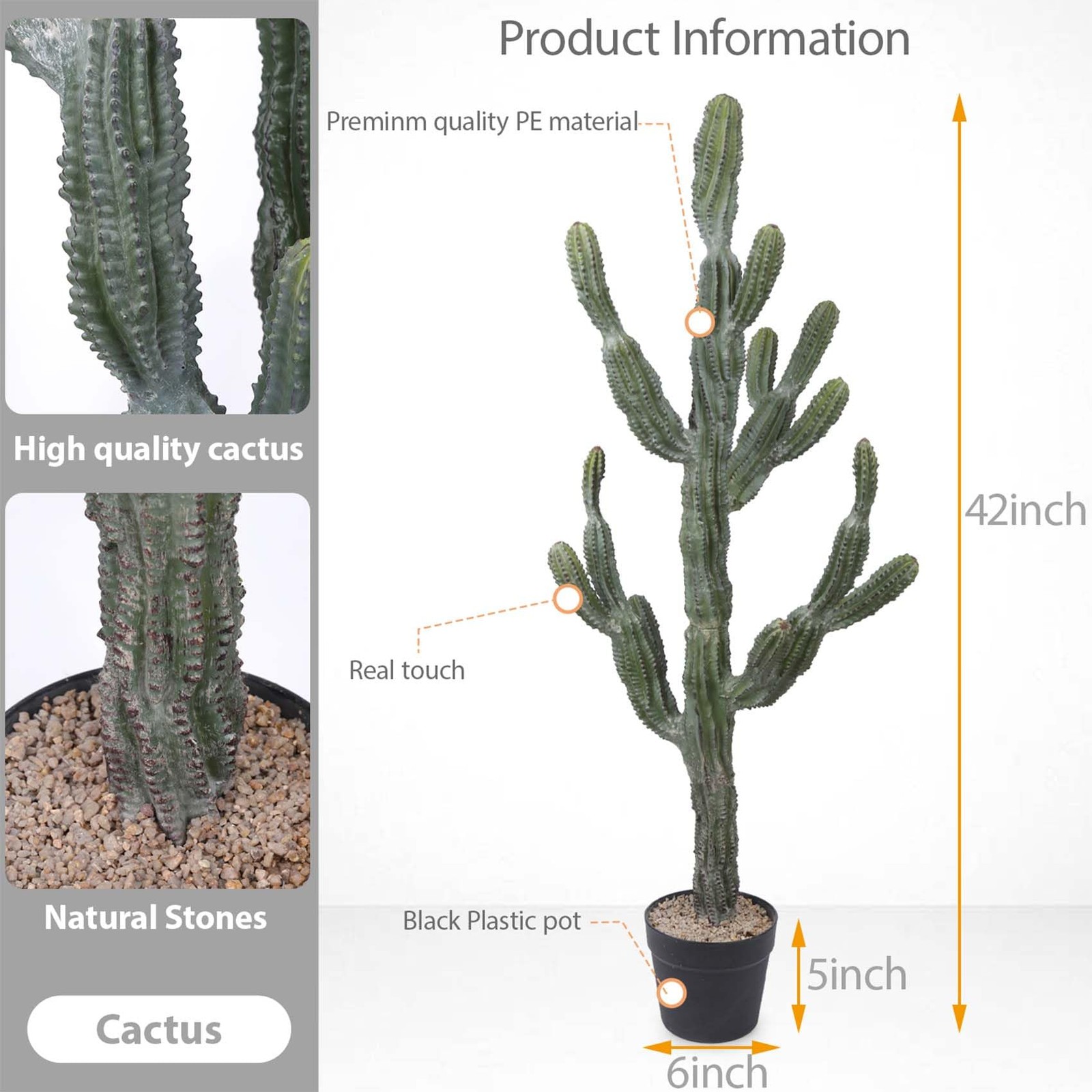 Artificial Cactus 42inch Faux Cacti Big Fake Saguaro Plants for Indoor Outdoo…