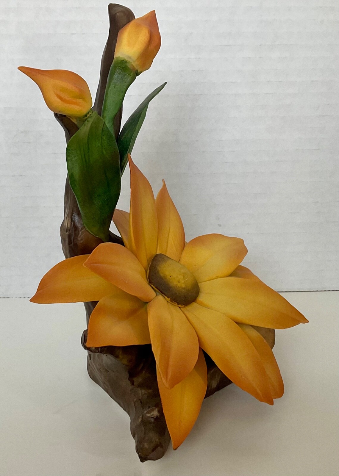 Capodimonte Orange Black Eyed Susan Floral Sculpture Made In Italy 6 3/4” VTG