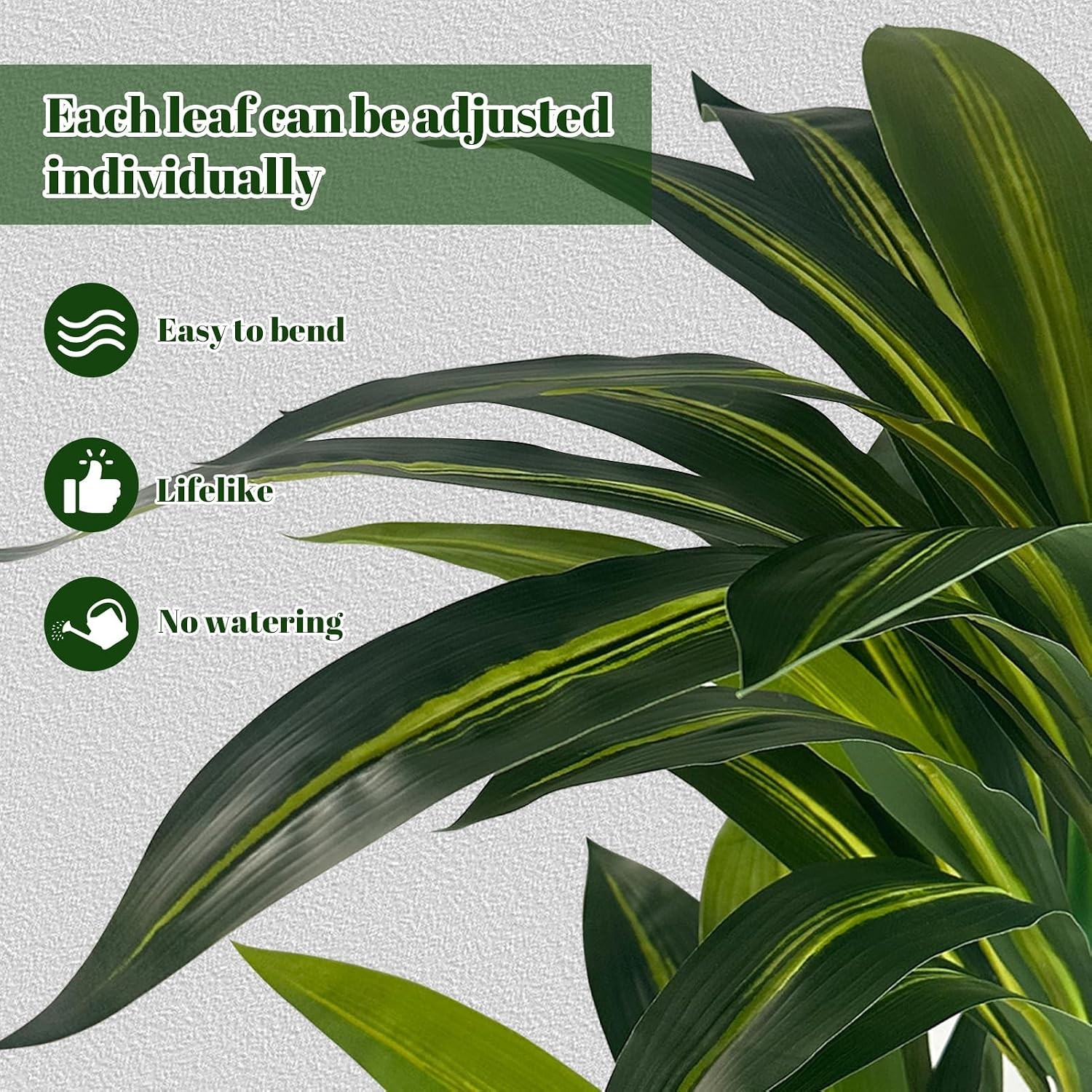 Artificial Dracaena Tree 5FT with WhiteTall Planter,Fake Green Plant with